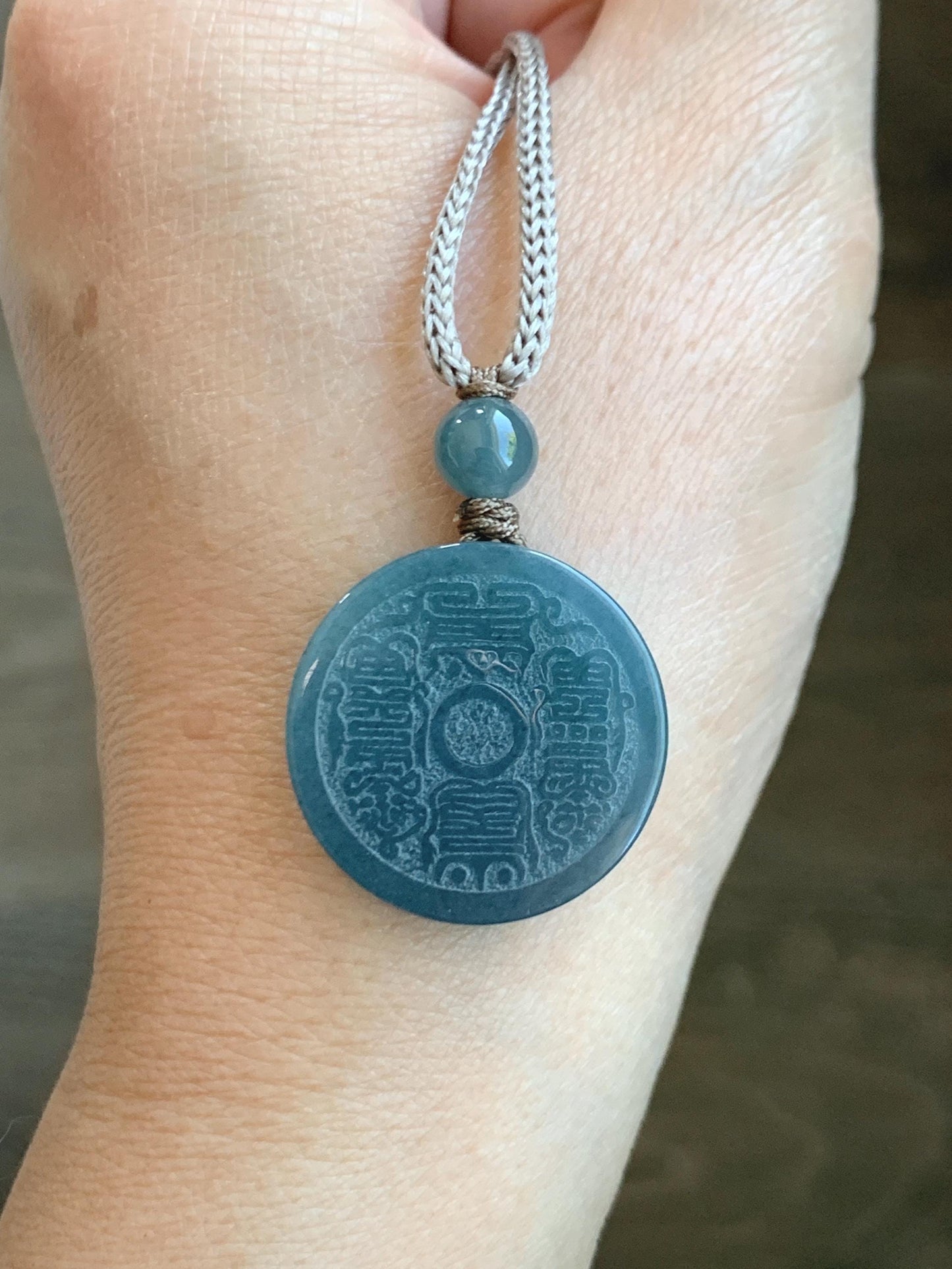 Natural Grade A Guatemalan Icy Translucent Blueberry Jade Jadeite Mountain Ghost Ziwei Mantra Coin Pendant Rope Necklace 天然冰危蓝莓紫翡翠山鬼紫薇讳币吊坠