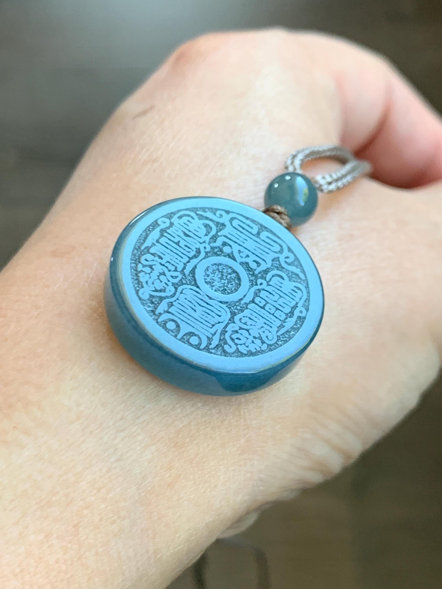 Natural Grade A Guatemalan Icy Translucent Blueberry Jade Jadeite Mountain Ghost Ziwei Mantra Coin Pendant Rope Necklace 天然冰危蓝莓紫翡翠山鬼紫薇讳币吊坠