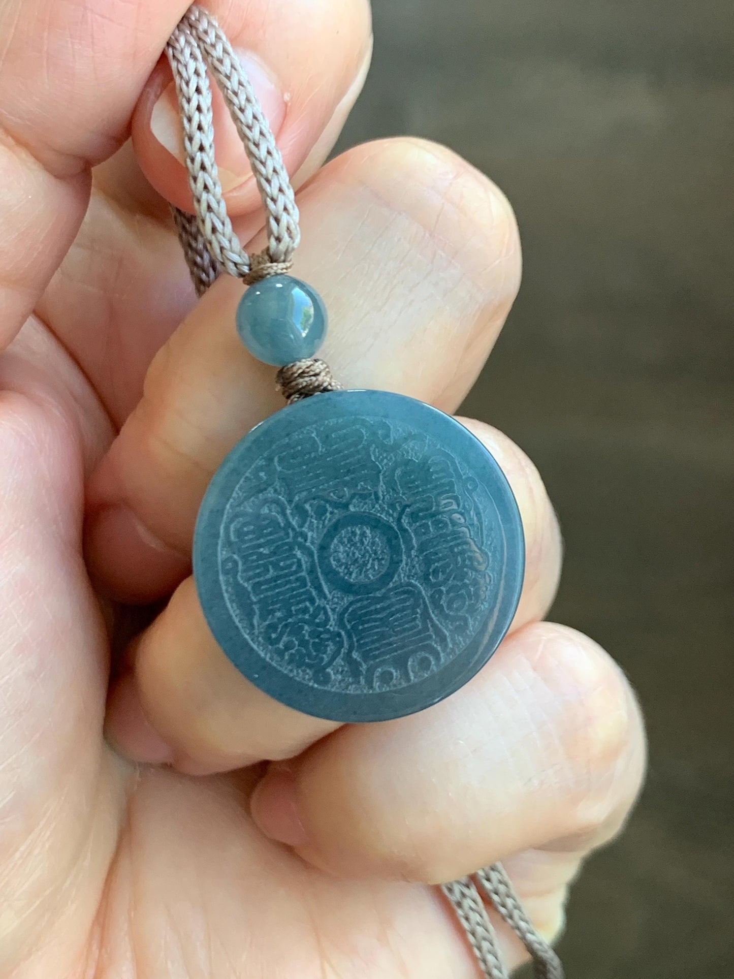 Natural Grade A Guatemalan Icy Translucent Blueberry Jade Jadeite Mountain Ghost Ziwei Mantra Coin Pendant Rope Necklace 天然冰危蓝莓紫翡翠山鬼紫薇讳币吊坠