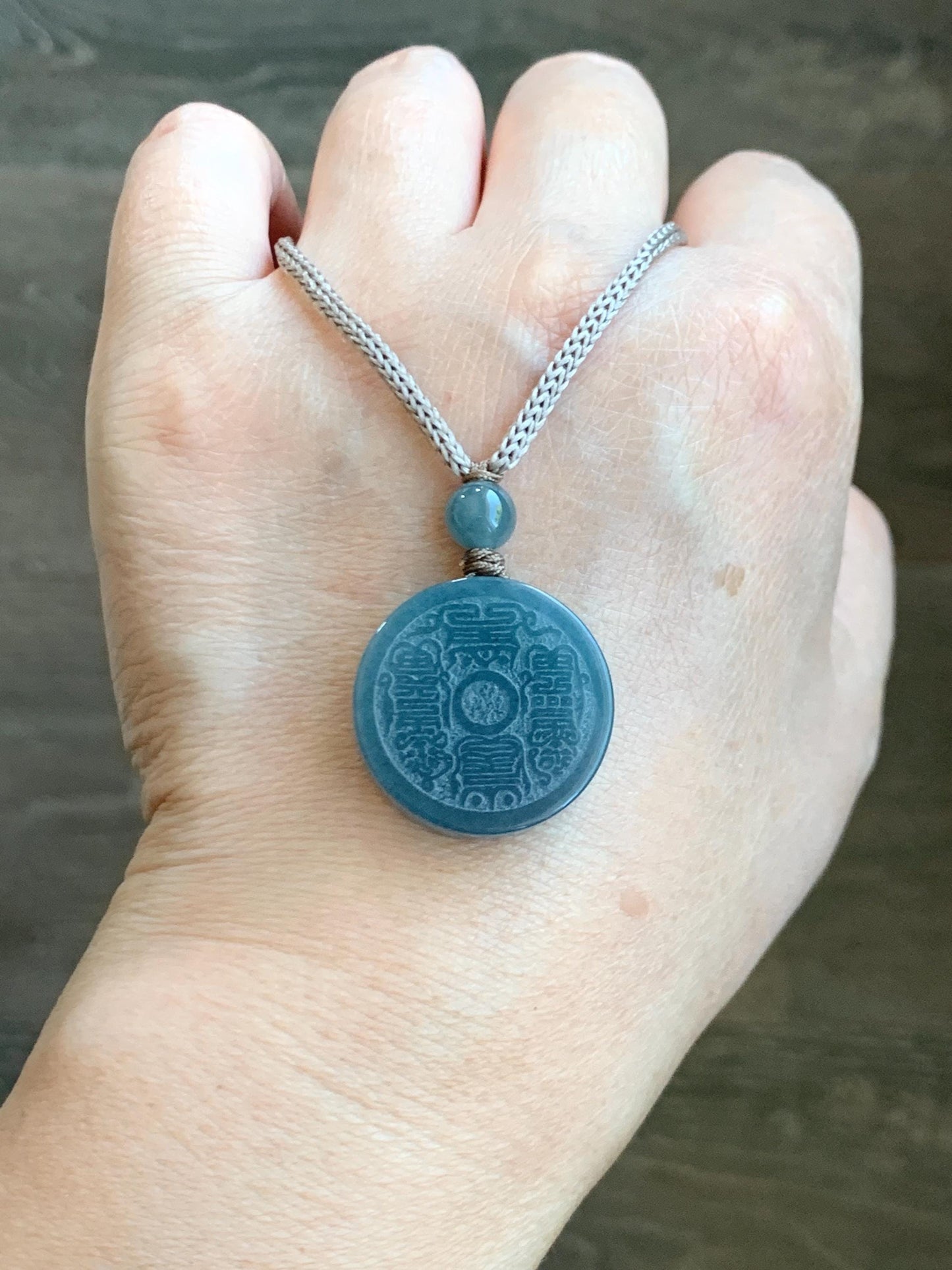 Natural Grade A Guatemalan Icy Translucent Blueberry Jade Jadeite Mountain Ghost Ziwei Mantra Coin Pendant Rope Necklace 天然冰危蓝莓紫翡翠山鬼紫薇讳币吊坠