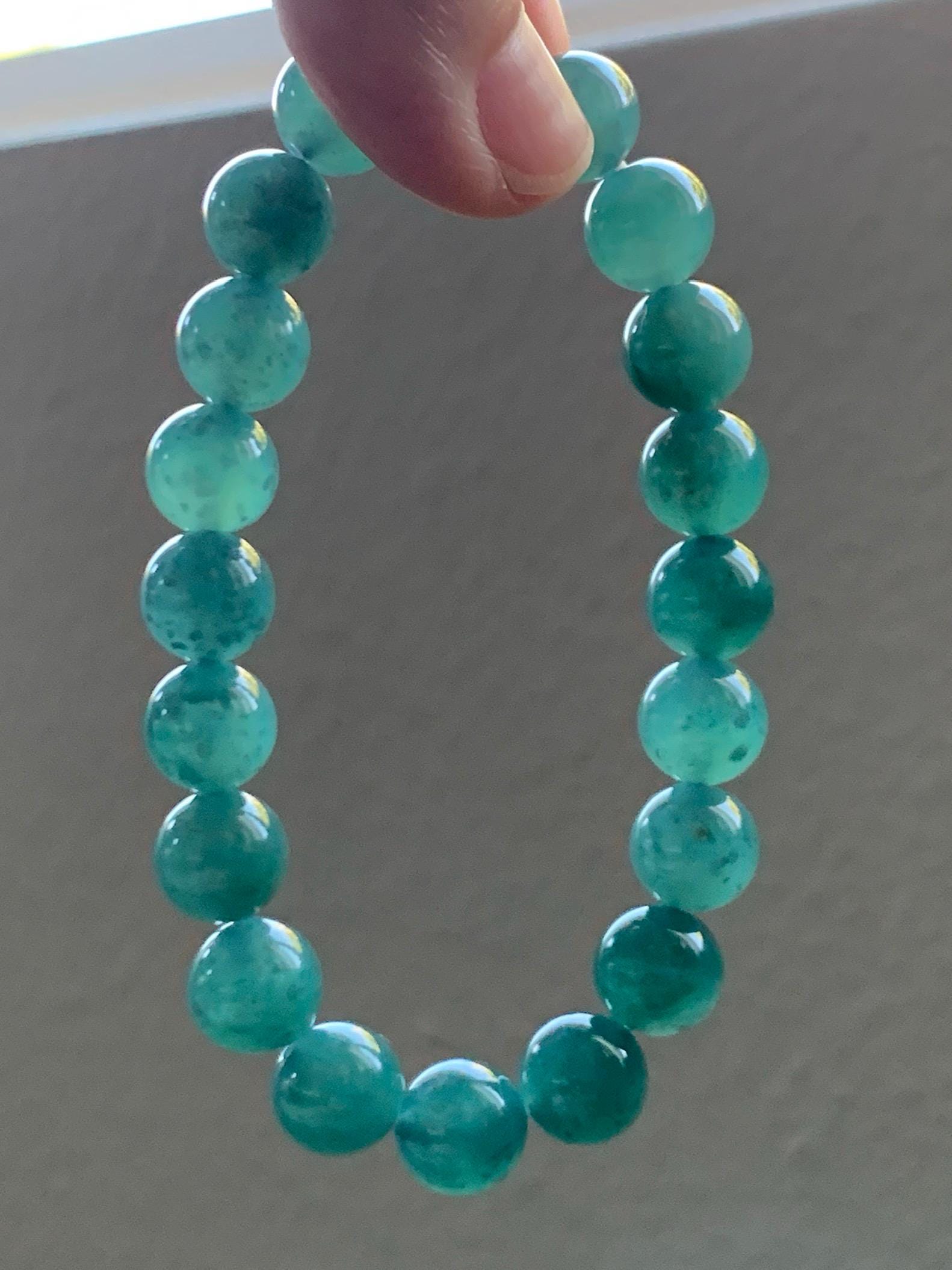 Natural Guatemalan Grade A Icy Translucent Dark Teal Blue Jade Jadeite Beaded Bracelet Stretchy 9.8mm 7.25” 33g 天然冰危深蓝绿翡翠圆珠手串 WLP180A