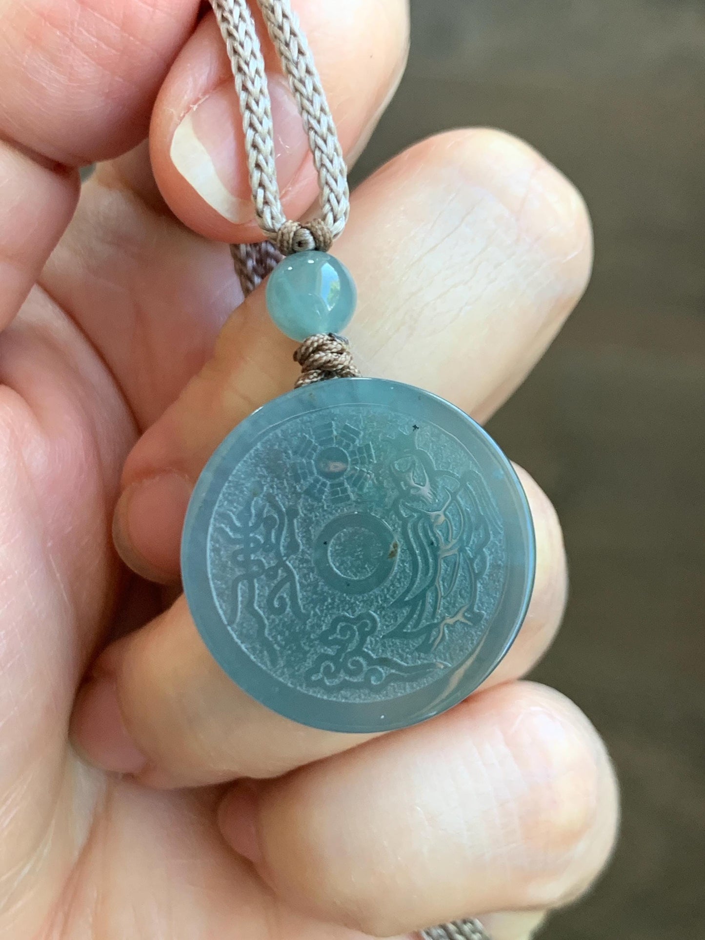 Natural Grade A Guatemalan Icy Translucent Blue Jade Jadeite Mountain Ghost The Elder Lord Coin Pendant Rope Necklace 天然冰危蓝莓紫翡翠山鬼老君钱币吊坠