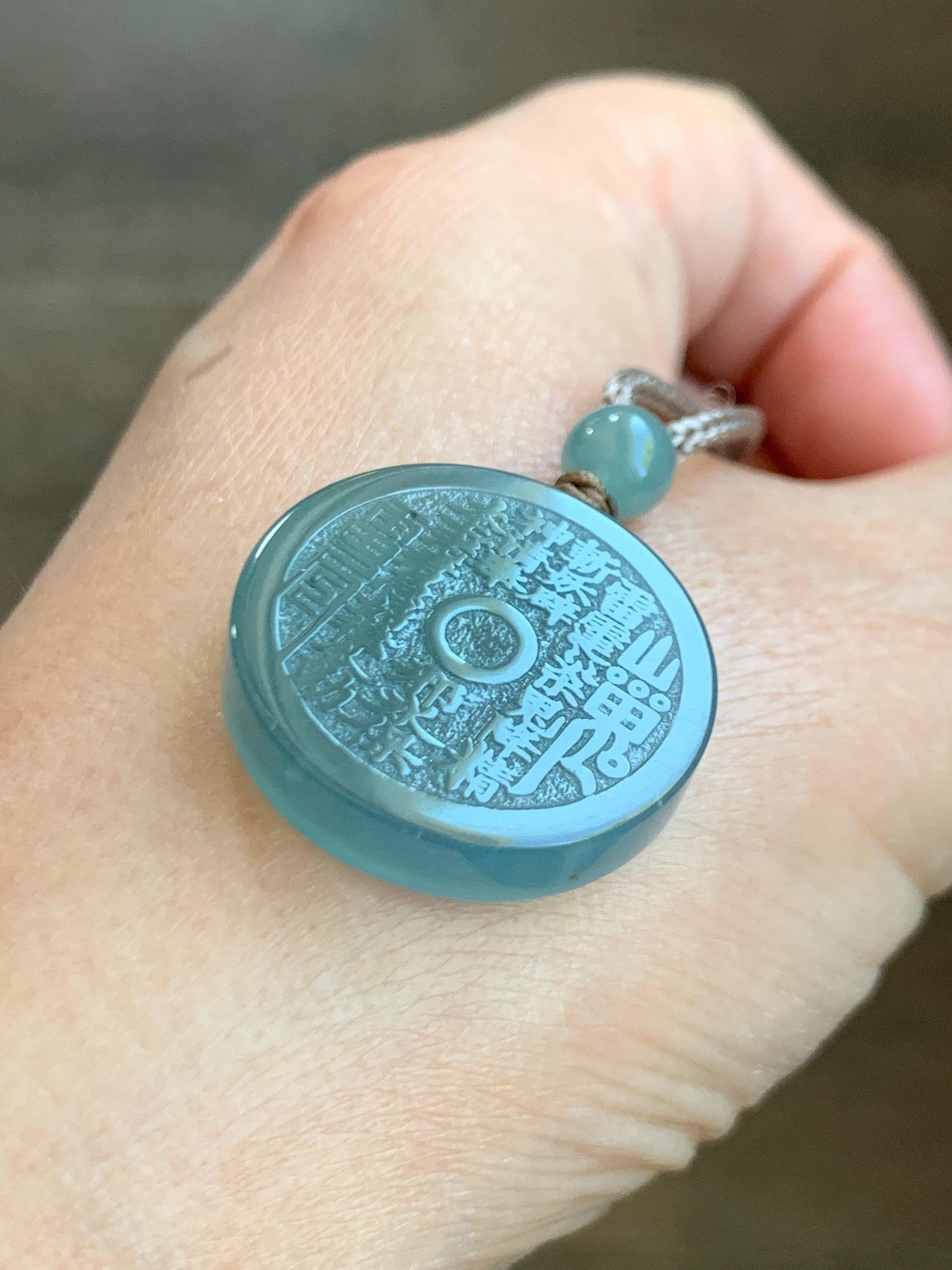 Natural Grade A Guatemalan Icy Translucent Blue Jade Jadeite Mountain Ghost The Elder Lord Coin Pendant Rope Necklace 天然冰危蓝莓紫翡翠山鬼老君钱币吊坠