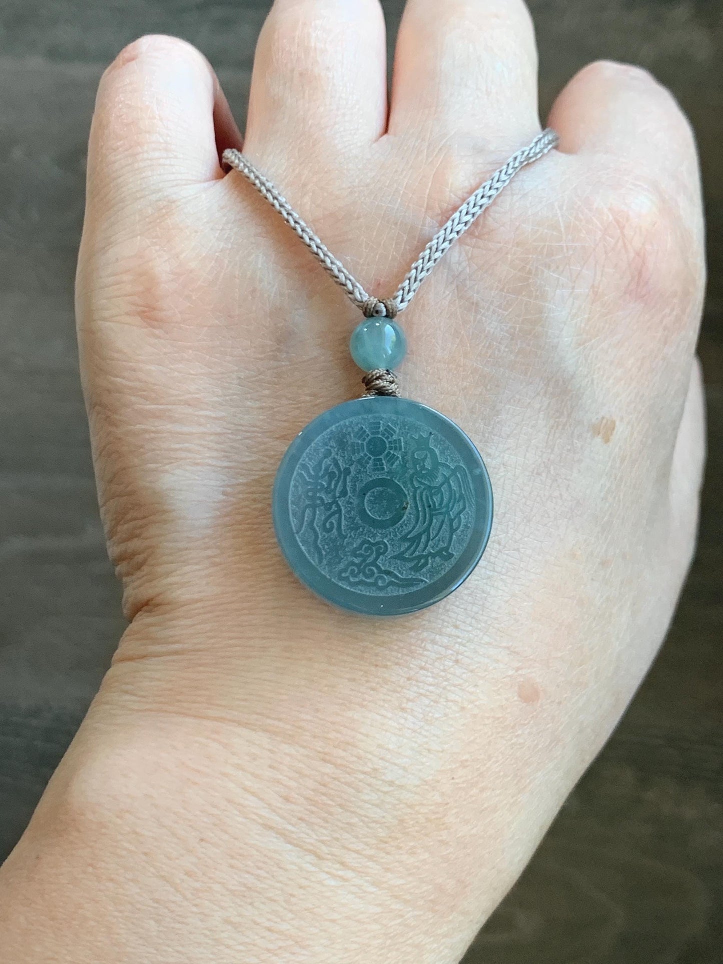 Natural Grade A Guatemalan Icy Translucent Blue Jade Jadeite Mountain Ghost The Elder Lord Coin Pendant Rope Necklace 天然冰危蓝莓紫翡翠山鬼老君钱币吊坠