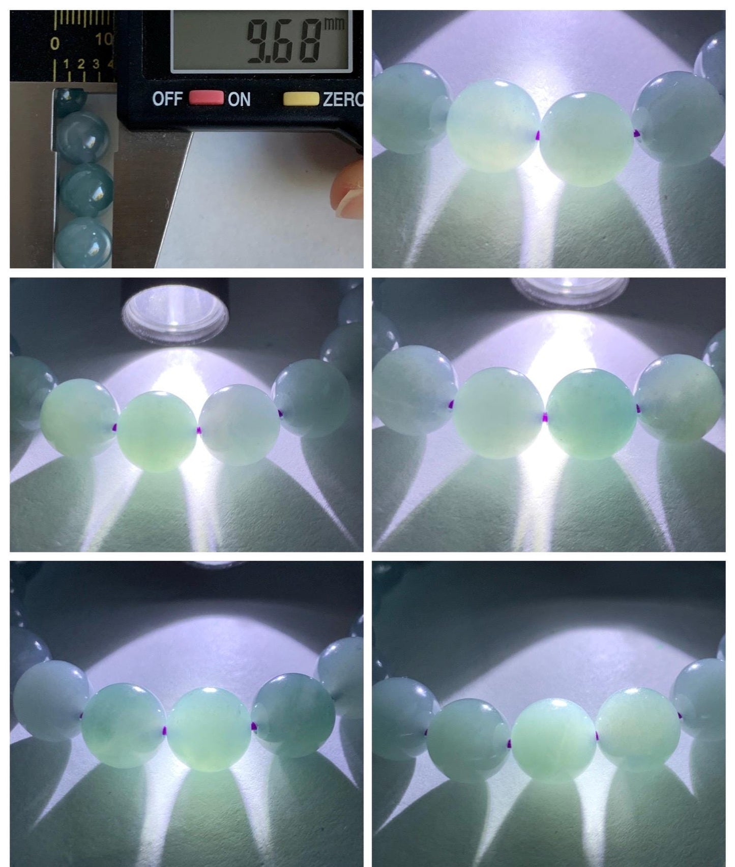 Natural Grade A Guatemalan Icy Translucent Gelatinous Light Dusty Blue Jade Jadeite Beaded Bracelet 9.7mm 6.75" 29g 天然冰胶危浅蓝紫翡翠手串 GDW380A