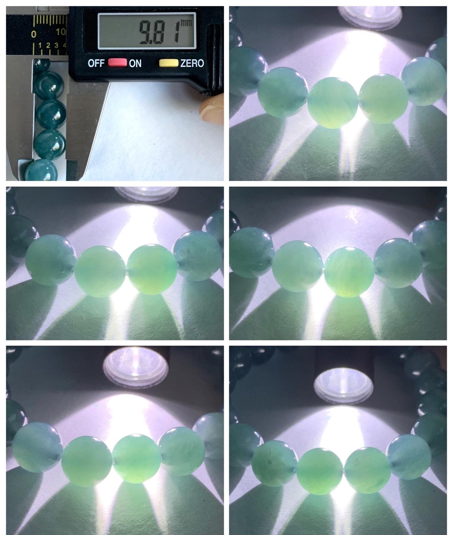 Natural Grade A Guatemalan Icy Translucent Gelatinous Dark Teal Blue Jade Jadeite Beaded Bracelet 9.8mm 6.75" 30g 天然冰胶危深蓝翡翠手串 GDW380B