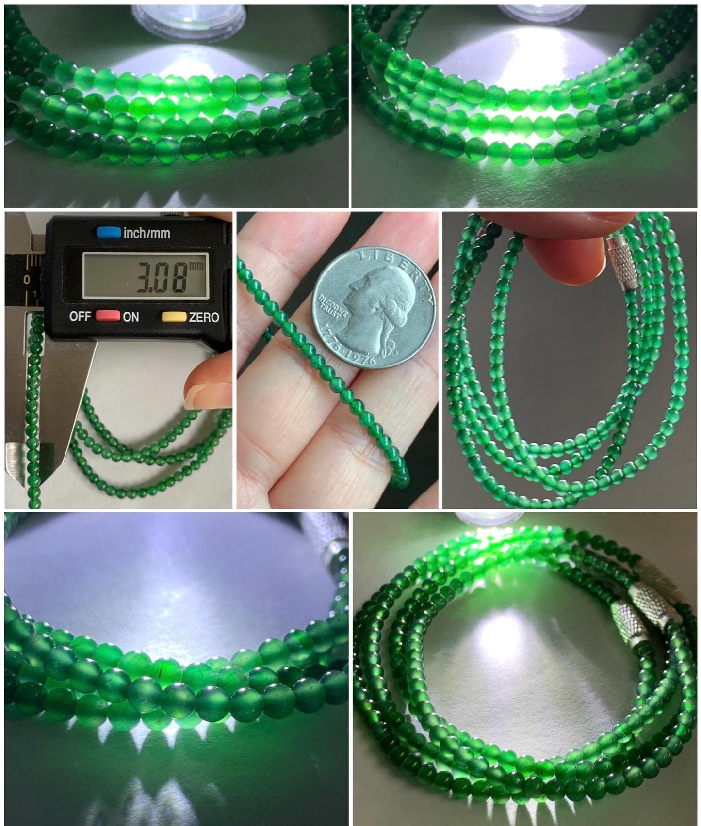 Natural Grade A Guatemalan Icy Translucent Vibrant Green Jade Jadeite Petite Beaded Bracelet 6.25” or 6.5” 3mm 天然冰危绿翡翠小卡圆珠手串 WXL520
