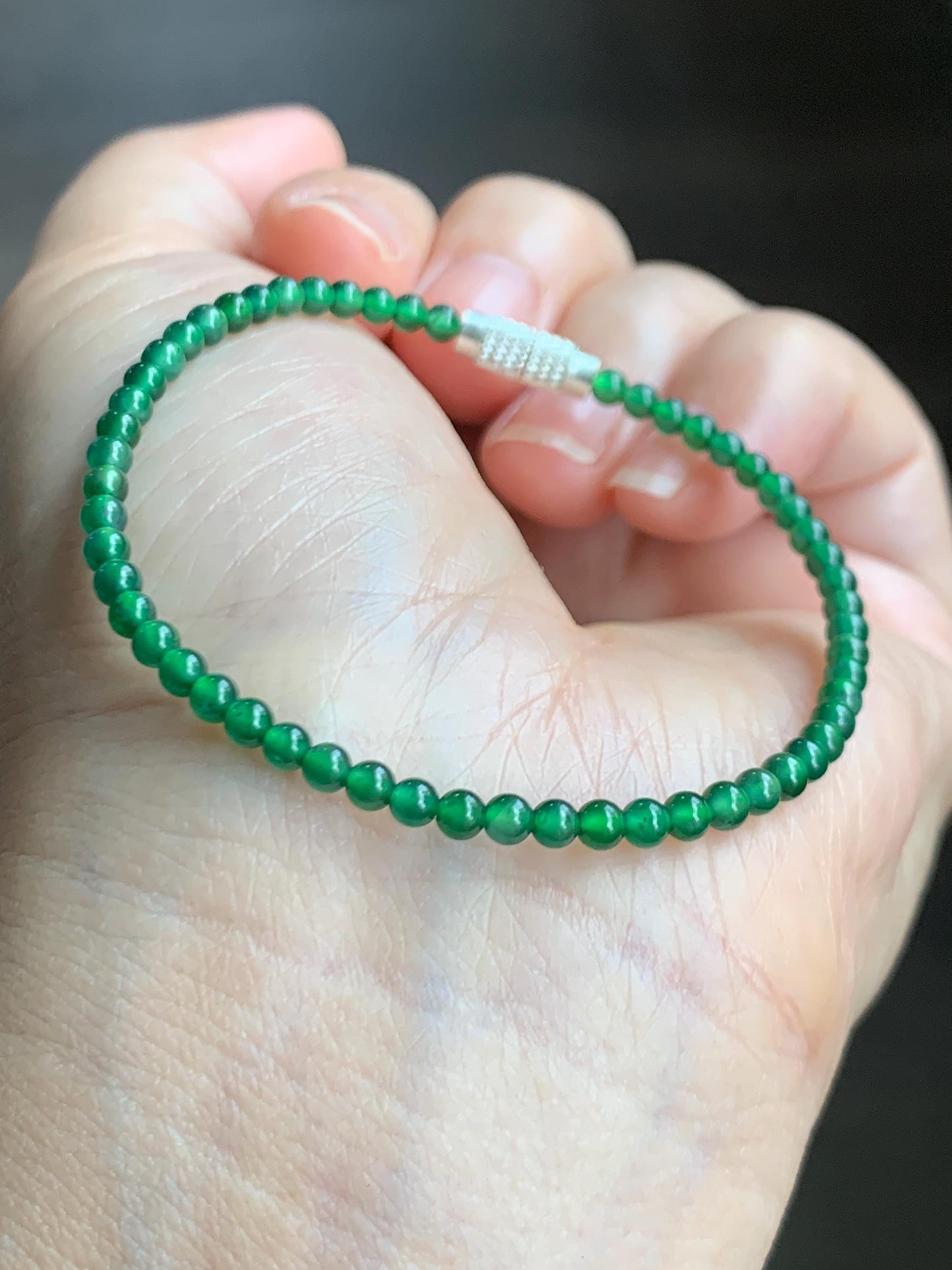 Natural Grade A Guatemalan Icy Translucent Vibrant Green Jade Jadeite Petite Beaded Bracelet 6.25” or 6.5” 3mm 天然冰危绿翡翠小卡圆珠手串 WXL520