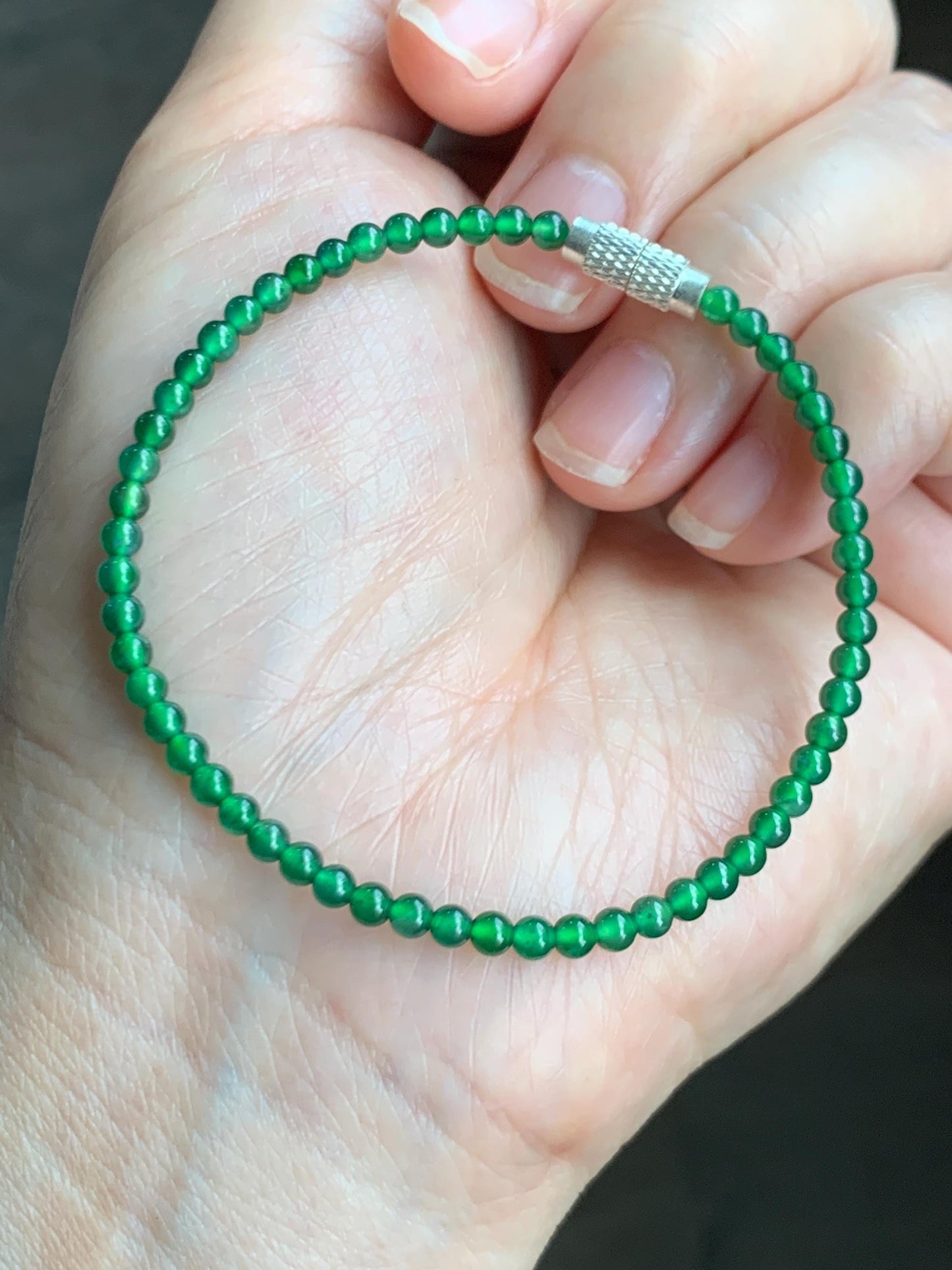 Natural Grade A Guatemalan Icy Translucent Vibrant Green Jade Jadeite Petite Beaded Bracelet 6.25” or 6.5” 3mm 天然冰危绿翡翠小卡圆珠手串 WXL520
