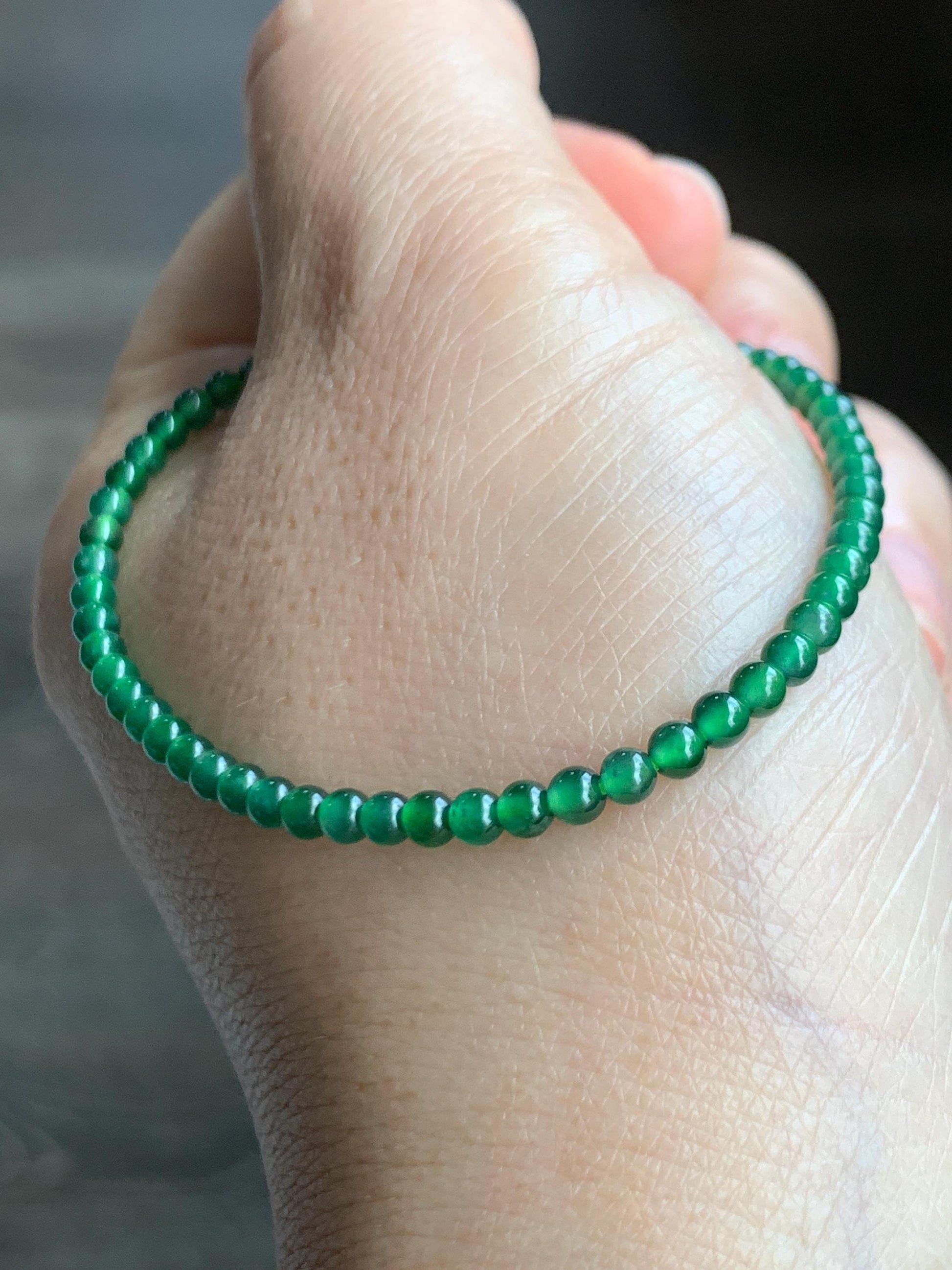 Natural Grade A Guatemalan Icy Translucent Vibrant Green Jade Jadeite Petite Beaded Bracelet 6.25” or 6.5” 3mm 天然冰危绿翡翠小卡圆珠手串 WXL520
