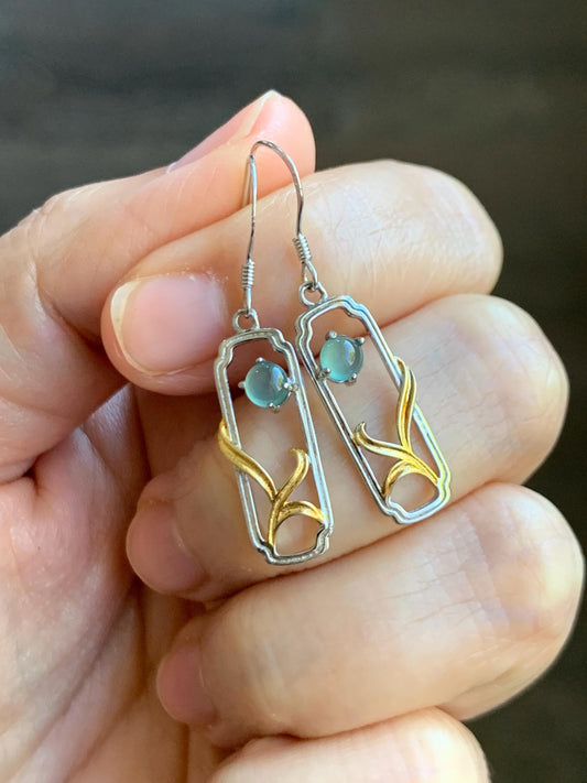 Natural Grade A Guatemalan Icy Highly Translucent Pastel Teal Blue Jade Jadeite Dangle Earrings Sterling Silver 天然冰危淡蓝翡翠银镶耳钩 XED77