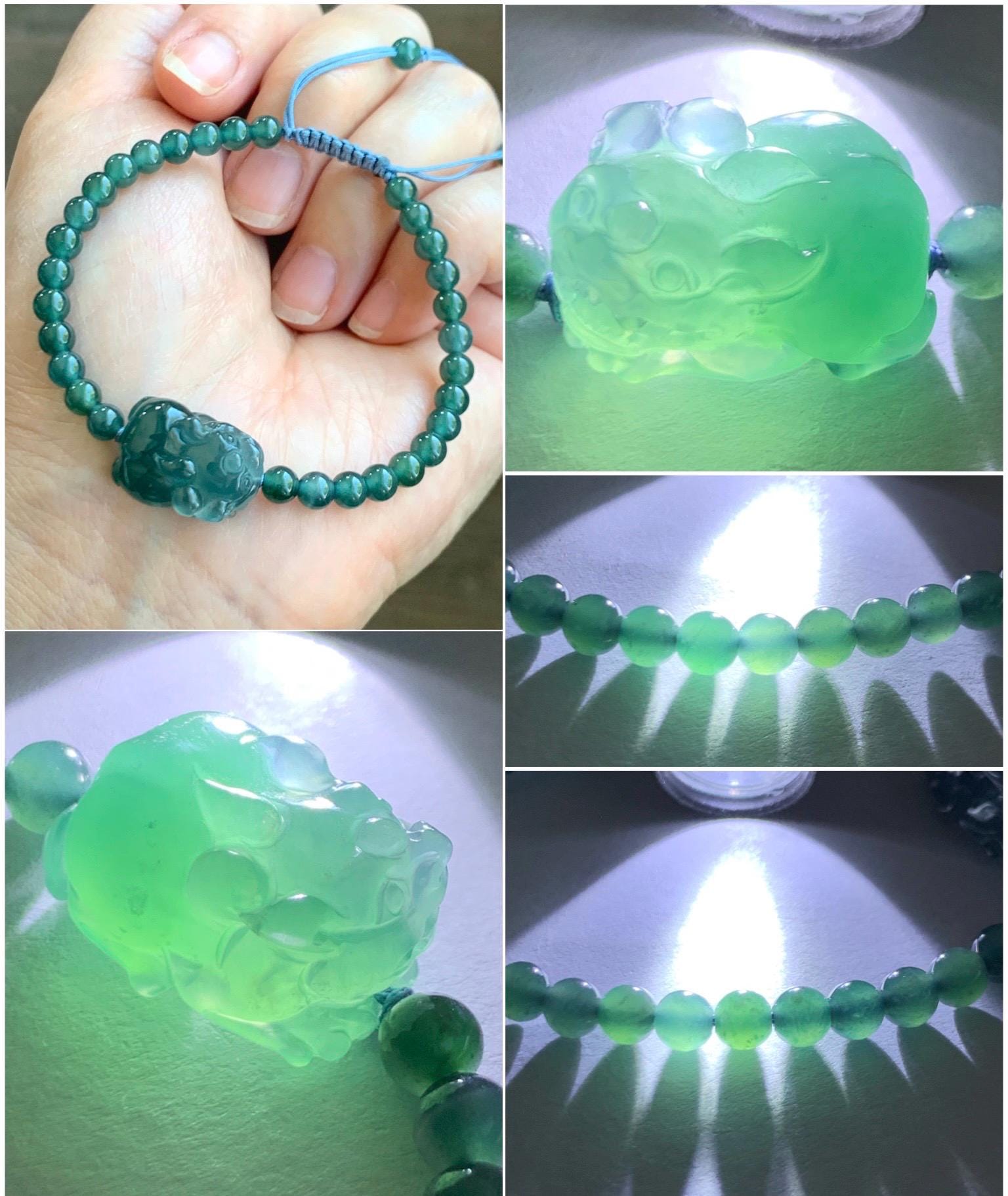 Natural Grade A Guatemalan Icy Highly Translucent Dark Teal Blue Jade Jadeite Pixiu Beaded Bracelet 6.75” 10g 天然高冰危蓝翡翠貔貅圆珠手串 GBWP388