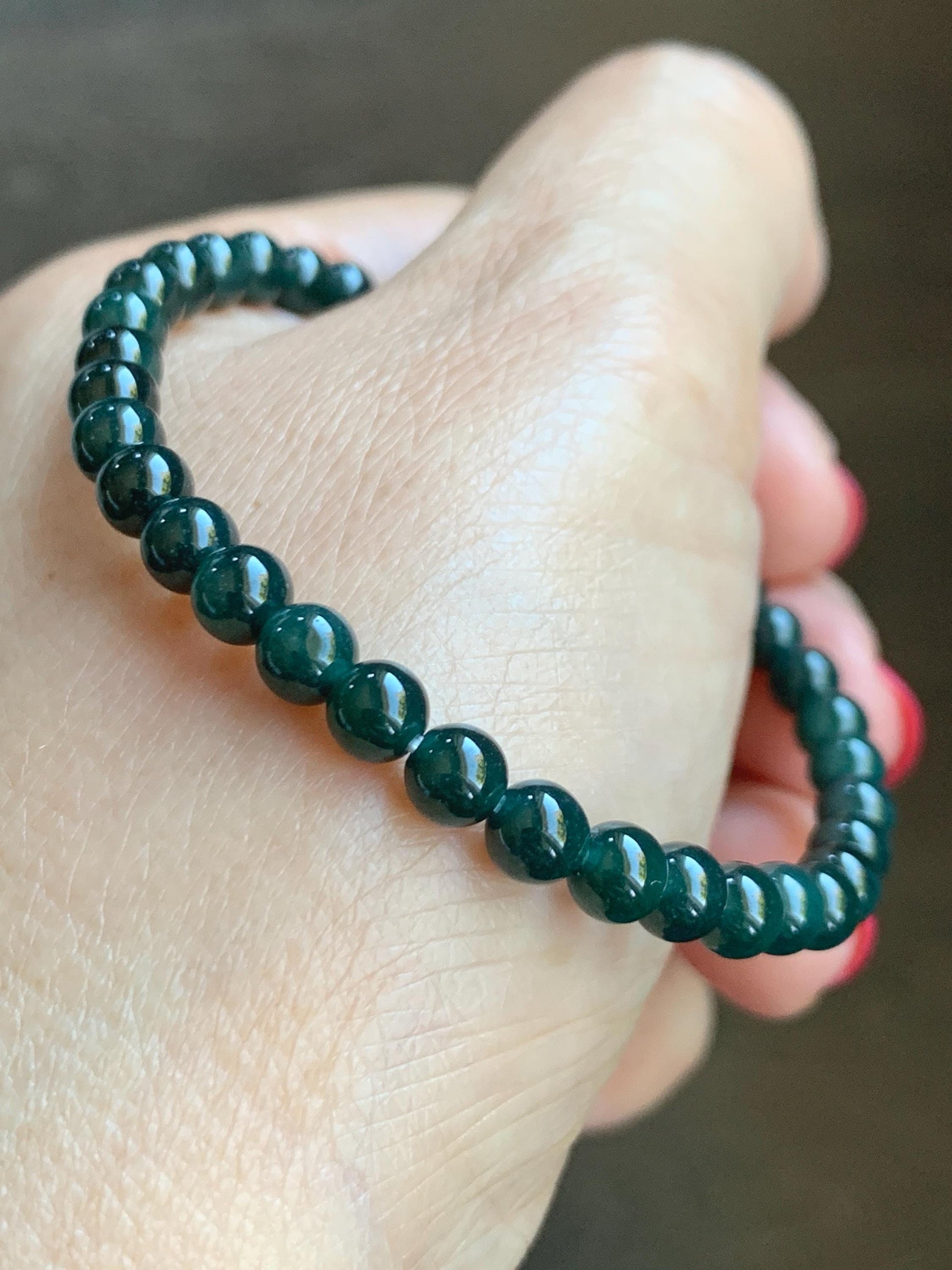 Natural Grade A Guatemalan Icy Translucent Dark Teal Jadeite Petite Beads Yellow Barrel Bead Beaded Bracelet 7” 8g 天然冰危深篮翡翠小圆珠冰黄桶珠手串 SWLT143