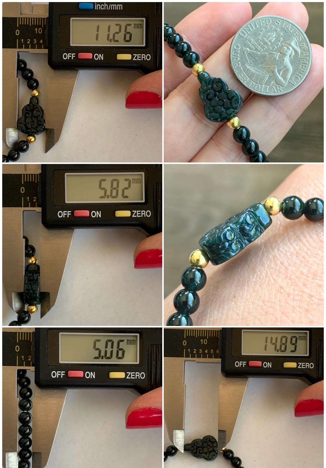 Natural Grade A Guatemalan Icy Translucent Dark Teal Jade Jadeite Petite Beads Engraved Gourd Beaded Bracelet 6.75” 天然冰危深篮翡翠小圆珠葫芦手串 SWLH190