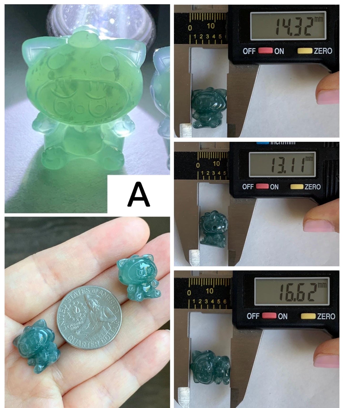Natural Grade A Guatemalan Icy Translucent Teal Blue Jade Jadeite Carved Monster Plush Doll Charm Loose Stones DIY 天然冰危蓝绿翡翠雕刻小可爱 LBBX