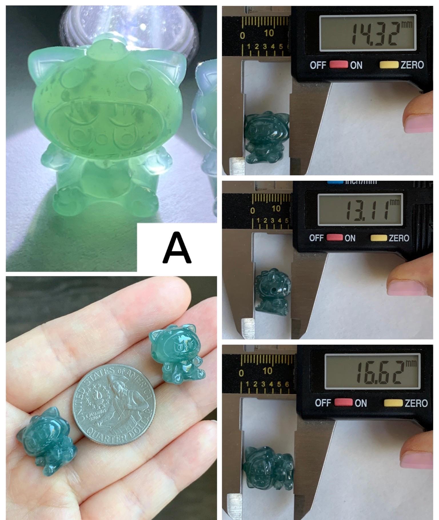 Natural Grade A Guatemalan Icy Translucent Teal Blue Jade Jadeite Carved Monster Plush Doll Charm Loose Stones DIY 天然冰危蓝绿翡翠雕刻小可爱 LBBX