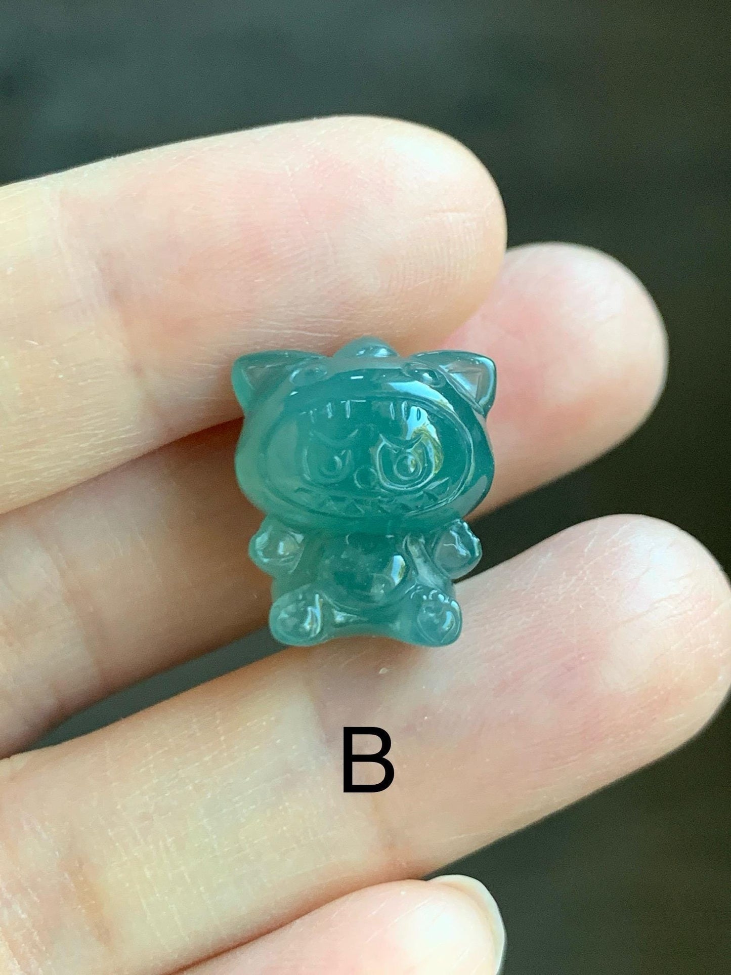 Natural Grade A Guatemalan Icy Translucent Teal Blue Jade Jadeite Carved Monster Plush Doll Charm Loose Stones DIY 天然冰危蓝绿翡翠雕刻小可爱 LBBX