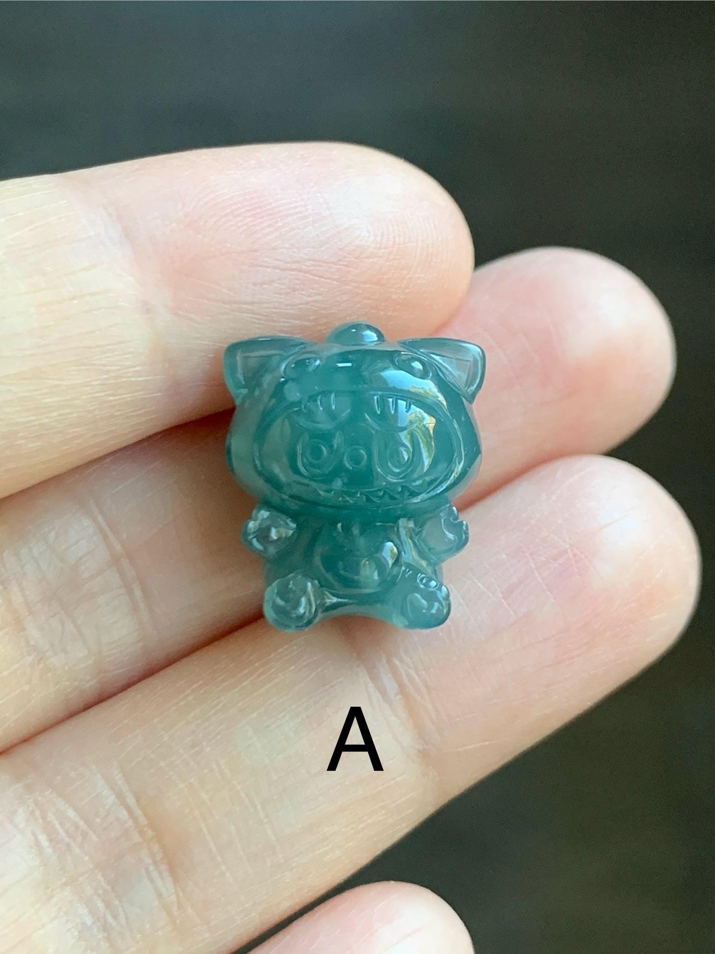 Natural Grade A Guatemalan Icy Translucent Teal Blue Jade Jadeite Carved Monster Plush Doll Charm Loose Stones DIY 天然冰危蓝绿翡翠雕刻小可爱 LBBX