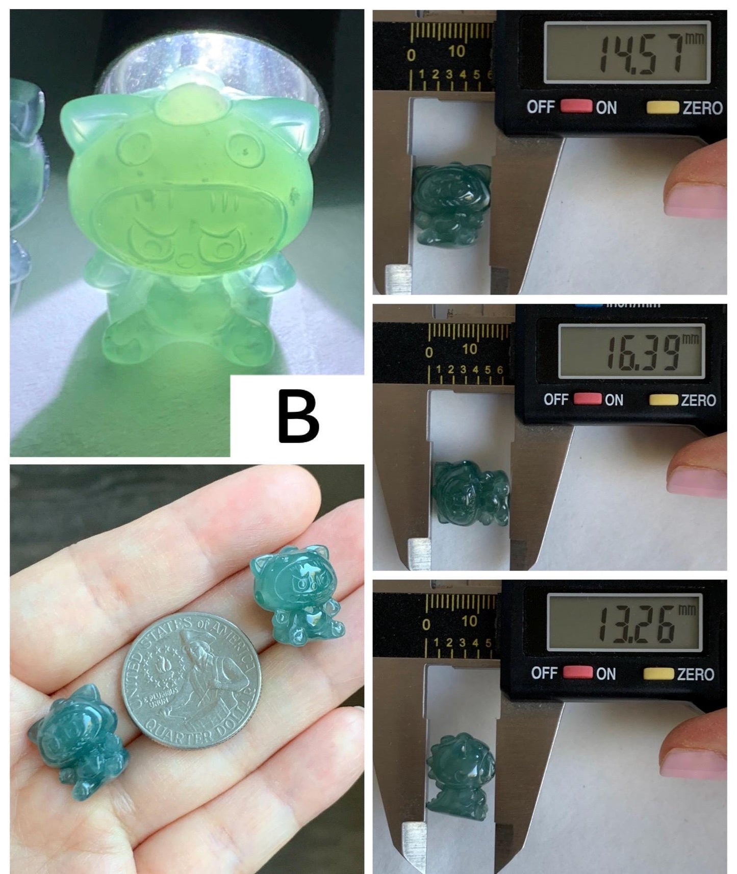 Natural Grade A Guatemalan Icy Translucent Teal Blue Jade Jadeite Carved Monster Plush Doll Charm Loose Stones DIY 天然冰危蓝绿翡翠雕刻小可爱 LBBX
