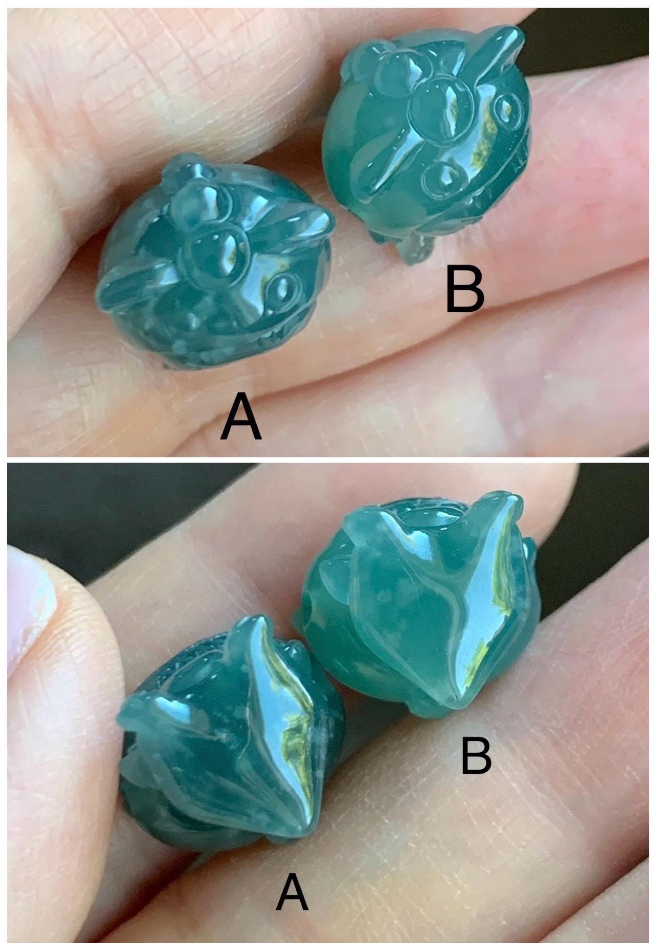Natural Grade A Guatemalan Icy Translucent Teal Blue Jade Jadeite Carved Monster Plush Doll Charm Loose Stones DIY 天然冰危蓝绿翡翠雕刻小可爱 LBBX