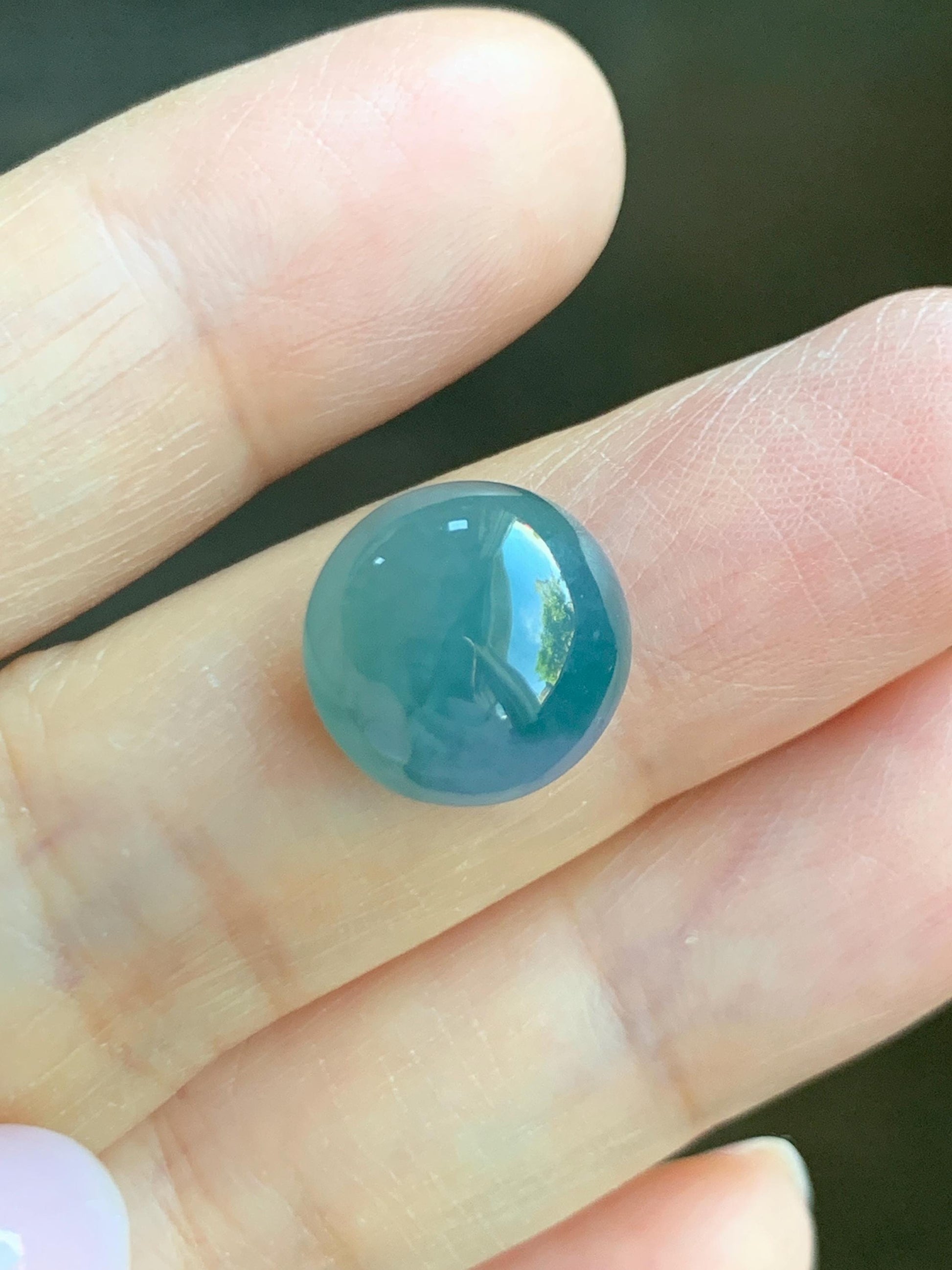 Natural Grade A Guatemalan Icy Translucent Dark Teal Blue Purple Marbled Jade Jadeite Cabochon Loose Stone 12.3x12.5x6.5mm 天然冰危蓝飘紫翡翠蛋面 WLZ66