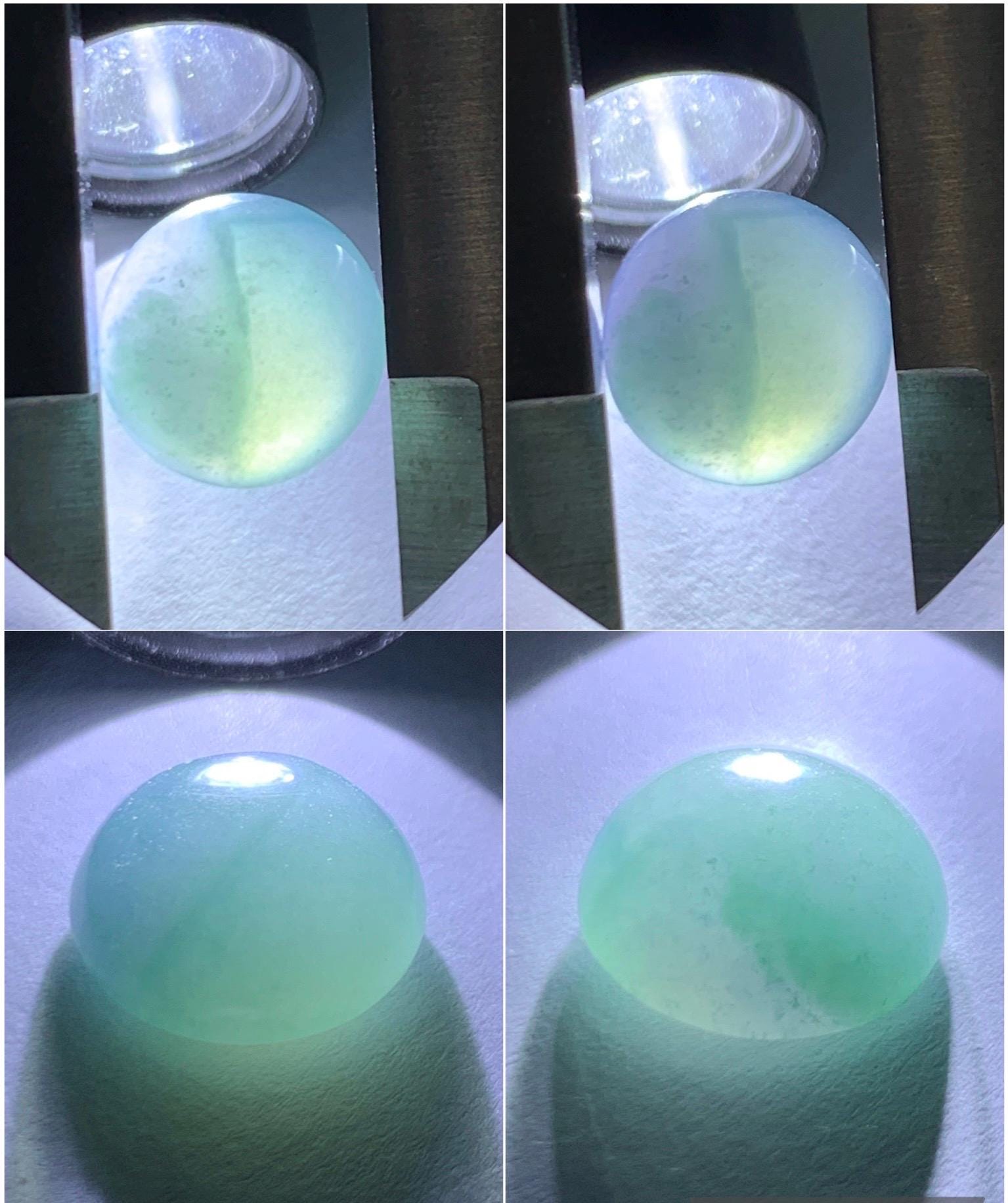 Natural Grade A Guatemalan Icy Translucent Dark Teal Blue Purple Marbled Jade Jadeite Cabochon Loose Stone 12.3x12.5x6.5mm 天然冰危蓝飘紫翡翠蛋面 WLZ66