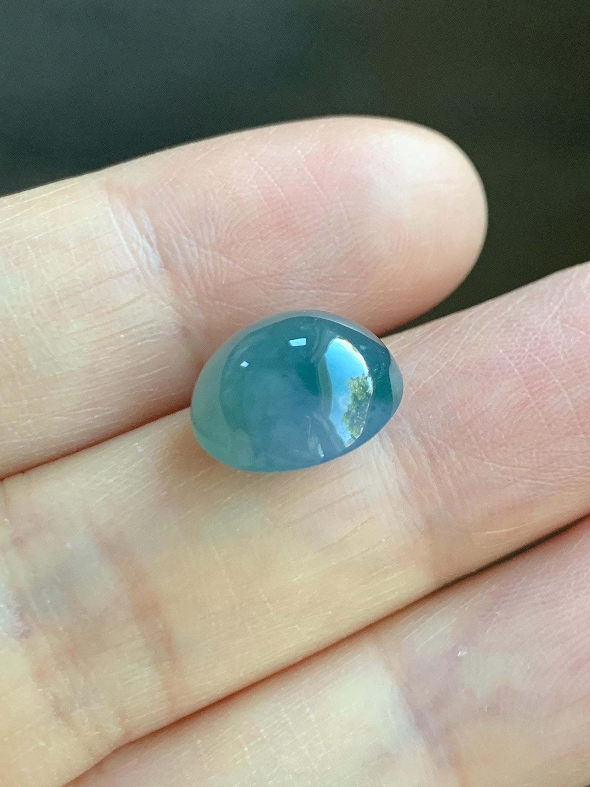 Natural Grade A Guatemalan Icy Translucent Dark Teal Blue Purple Marbled Jade Jadeite Cabochon Loose Stone 12.3x12.5x6.5mm 天然冰危蓝飘紫翡翠蛋面 WLZ66