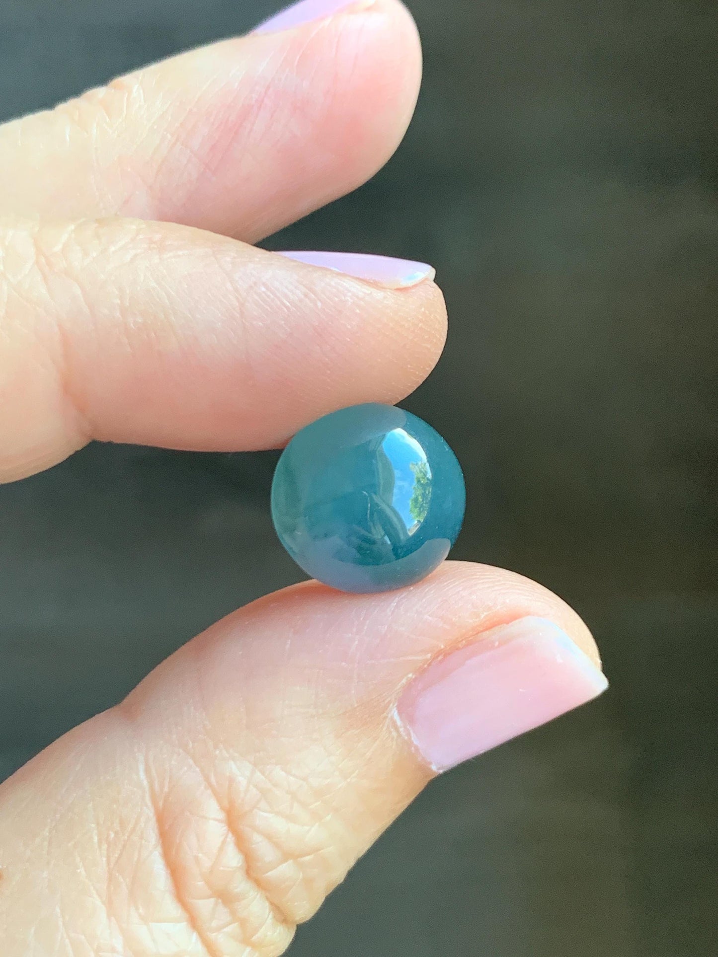 Natural Grade A Guatemalan Icy Translucent Dark Teal Blue Purple Marbled Jade Jadeite Cabochon Loose Stone 12.3x12.5x6.5mm 天然冰危蓝飘紫翡翠蛋面 WLZ66