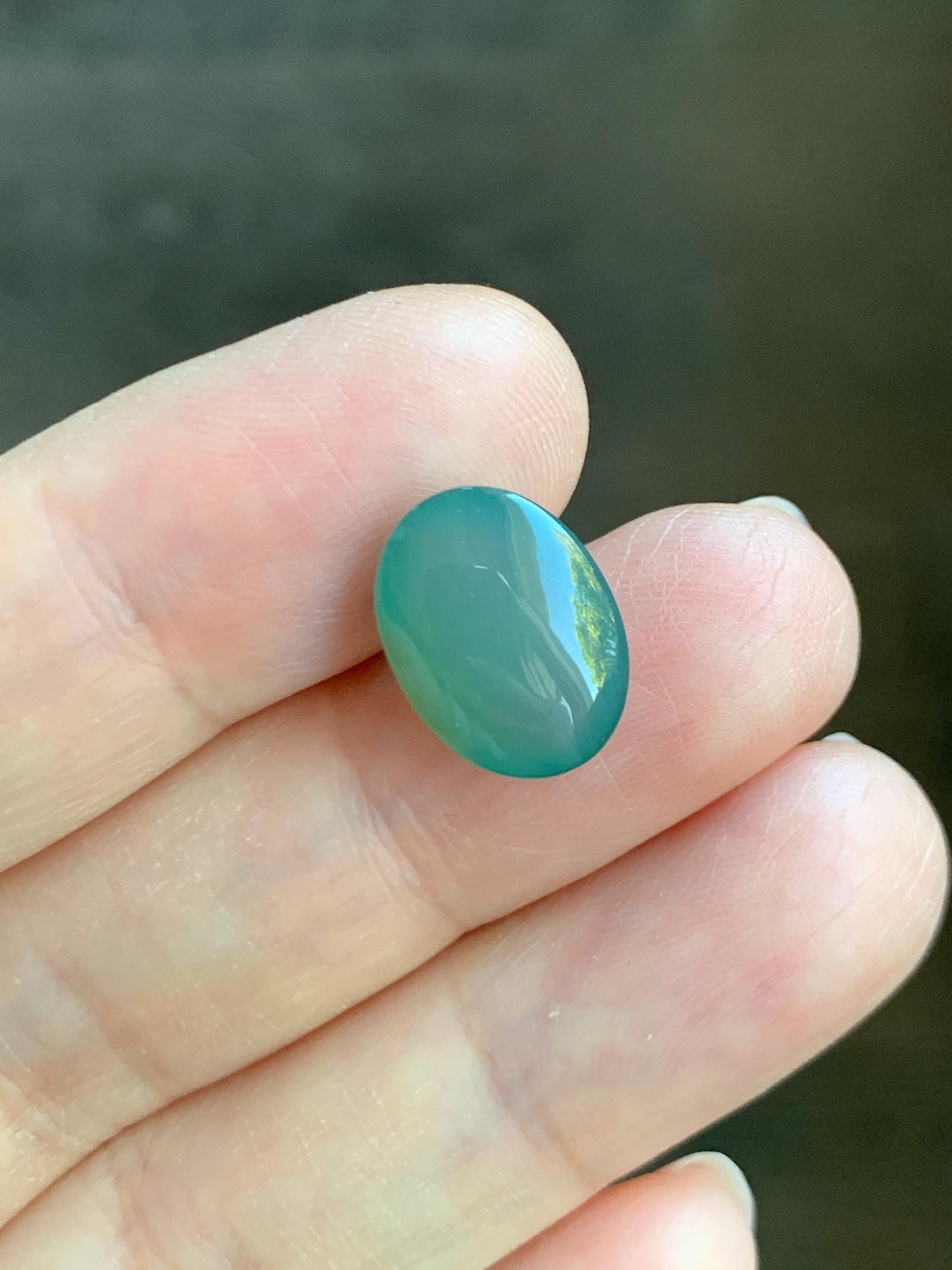 Natural Grade A Guatemalan Icy Translucent Gelatinous Teal Green Jade Jadeite Large Oval Cabochon Loose Gem 10x13.8x6mm 天然老种冰危晴蓝翡翠大蛋面 WQL66
