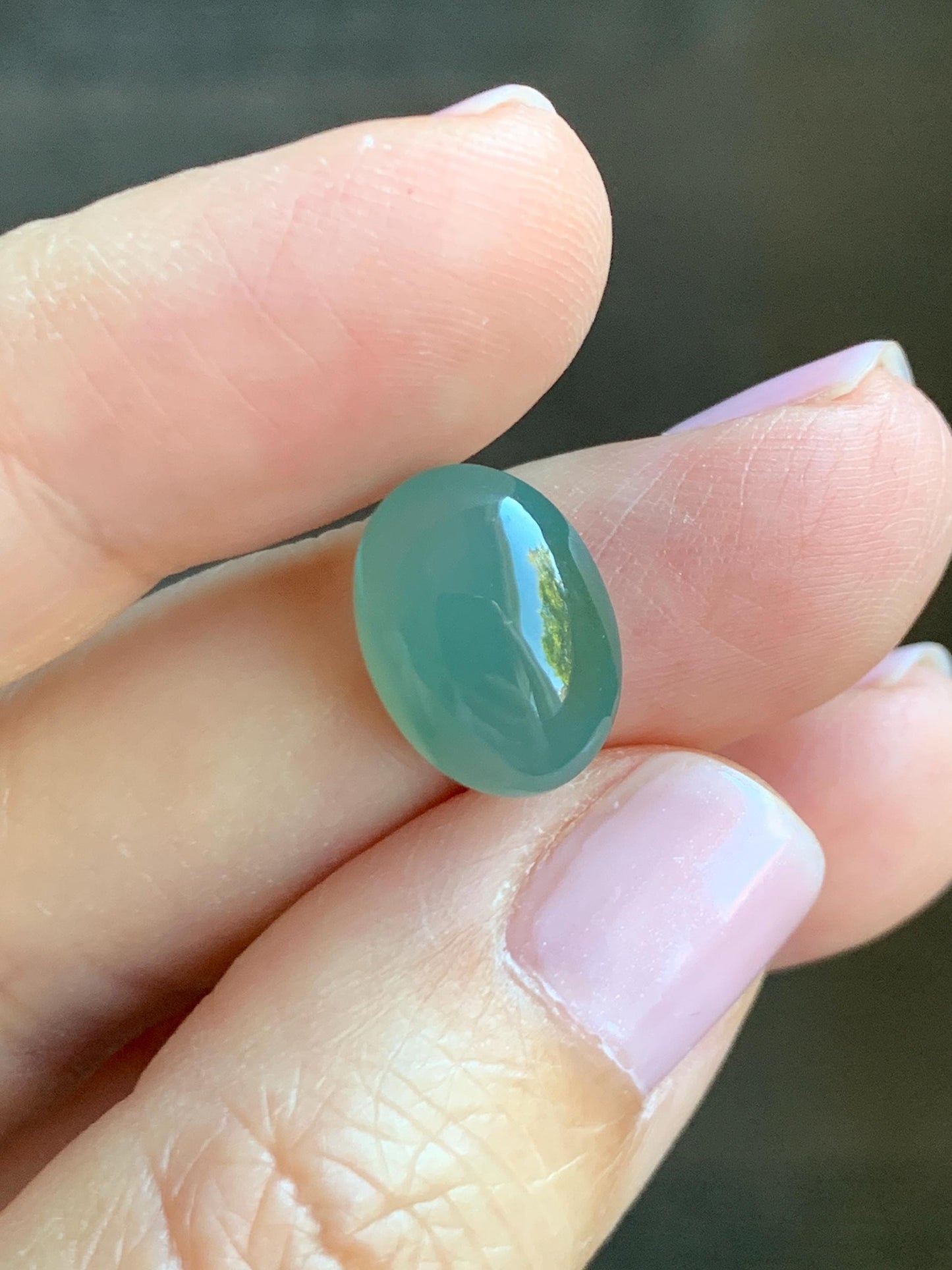 Natural Grade A Guatemalan Icy Translucent Gelatinous Teal Green Jade Jadeite Large Oval Cabochon Loose Gem 10x13.8x6mm 天然老种冰危晴蓝翡翠大蛋面 WQL66