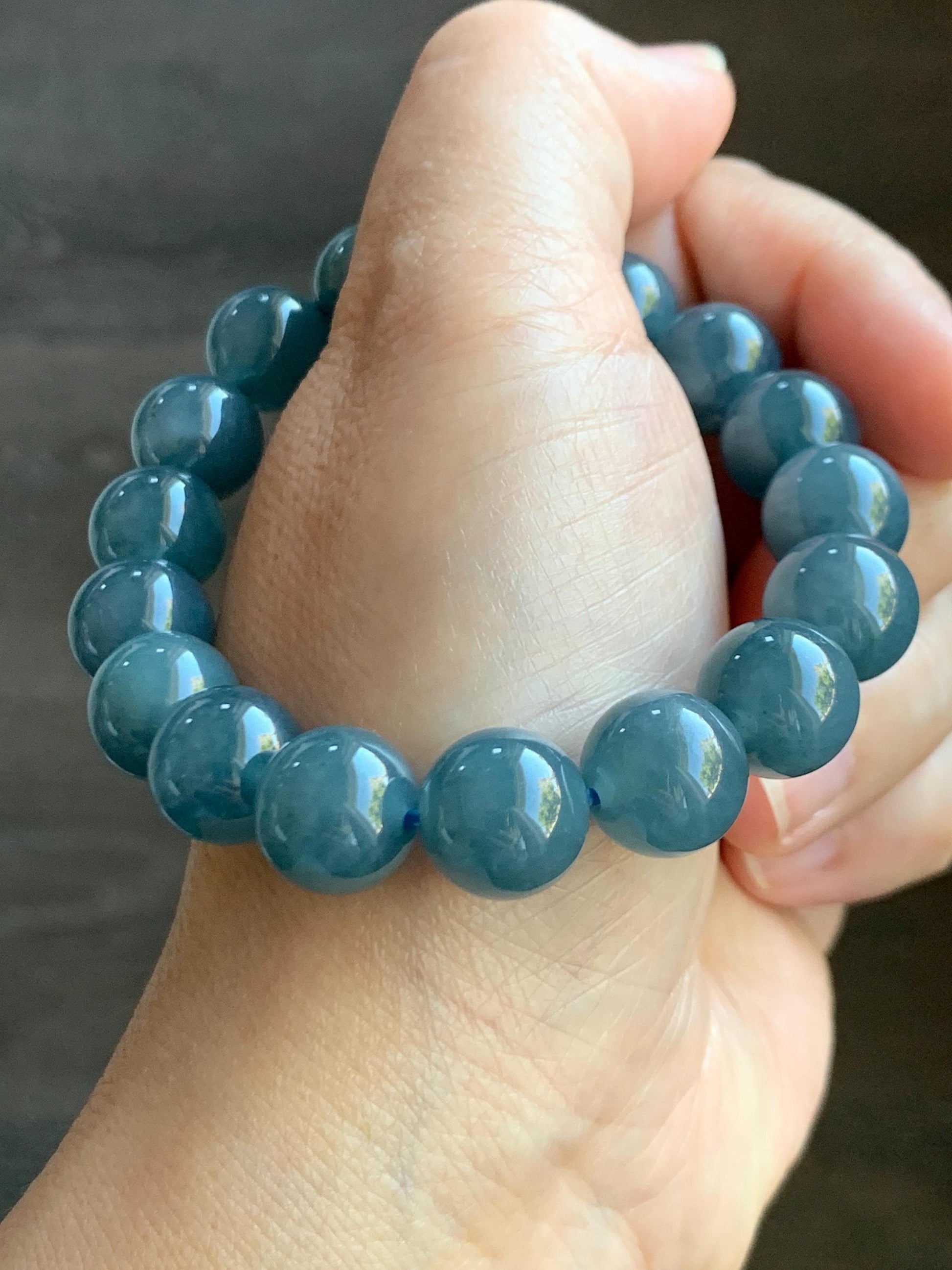 Certified Natural Grade A Guatemalan Icy Translucent Dark Blueberry Jade Jadeite Beaded Bracelet 11.79mm 7.4” 48.42g 天然冰胶危蓝莓紫翡翠圆珠手串 761