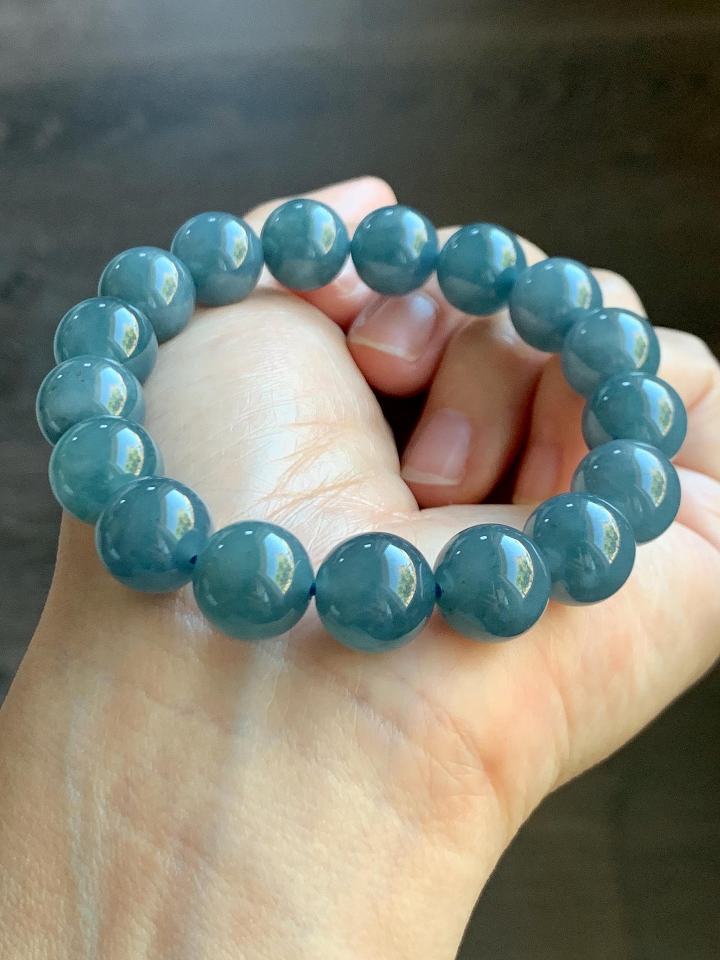 Certified Natural Grade A Guatemalan Icy Translucent Dark Blueberry Jade Jadeite Beaded Bracelet 11.79mm 7.4” 48.42g 天然冰胶危蓝莓紫翡翠圆珠手串 761