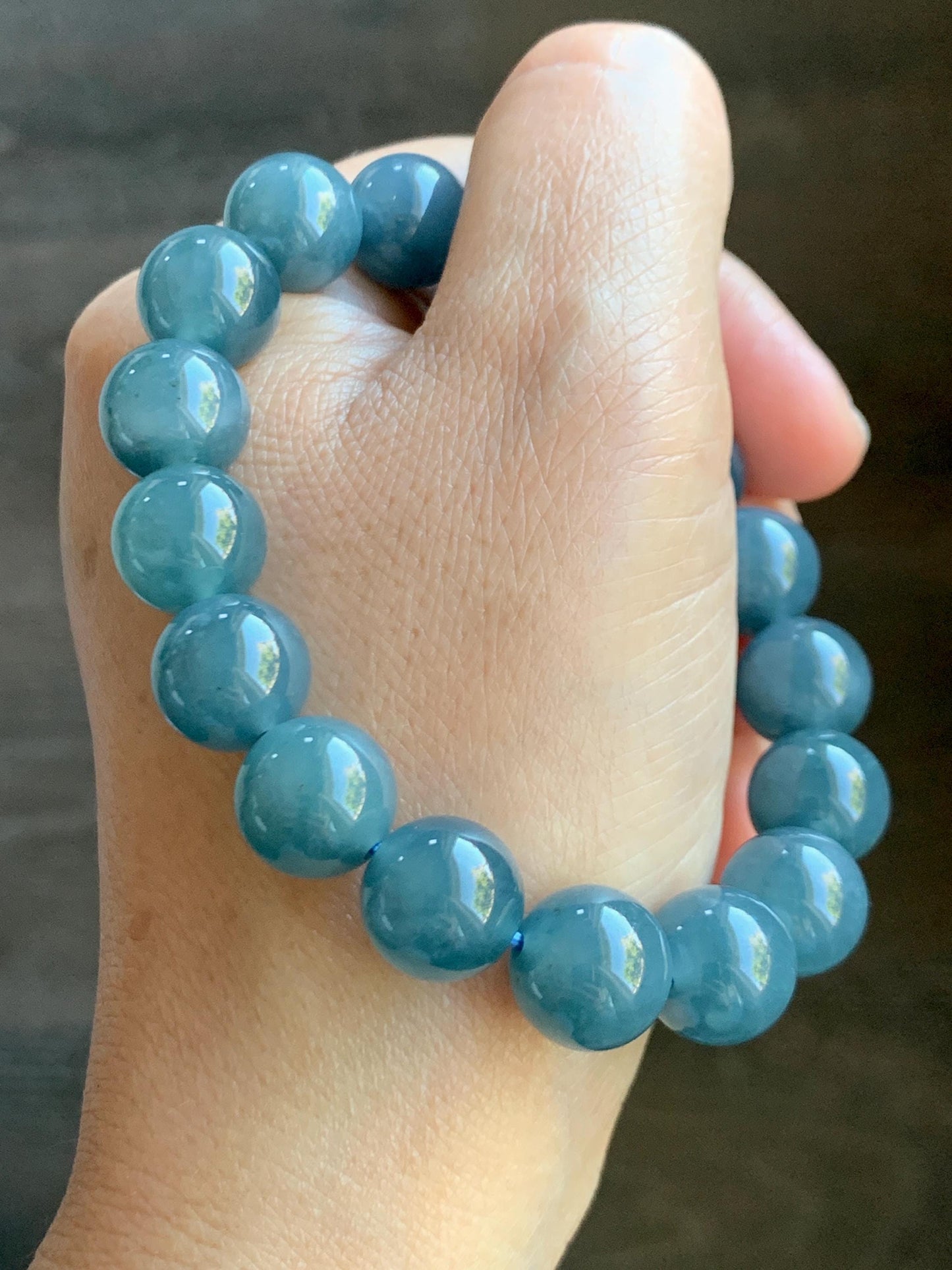 Certified Natural Grade A Guatemalan Icy Translucent Dark Blueberry Jade Jadeite Beaded Bracelet 11.79mm 7.4” 48.42g 天然冰胶危蓝莓紫翡翠圆珠手串 761