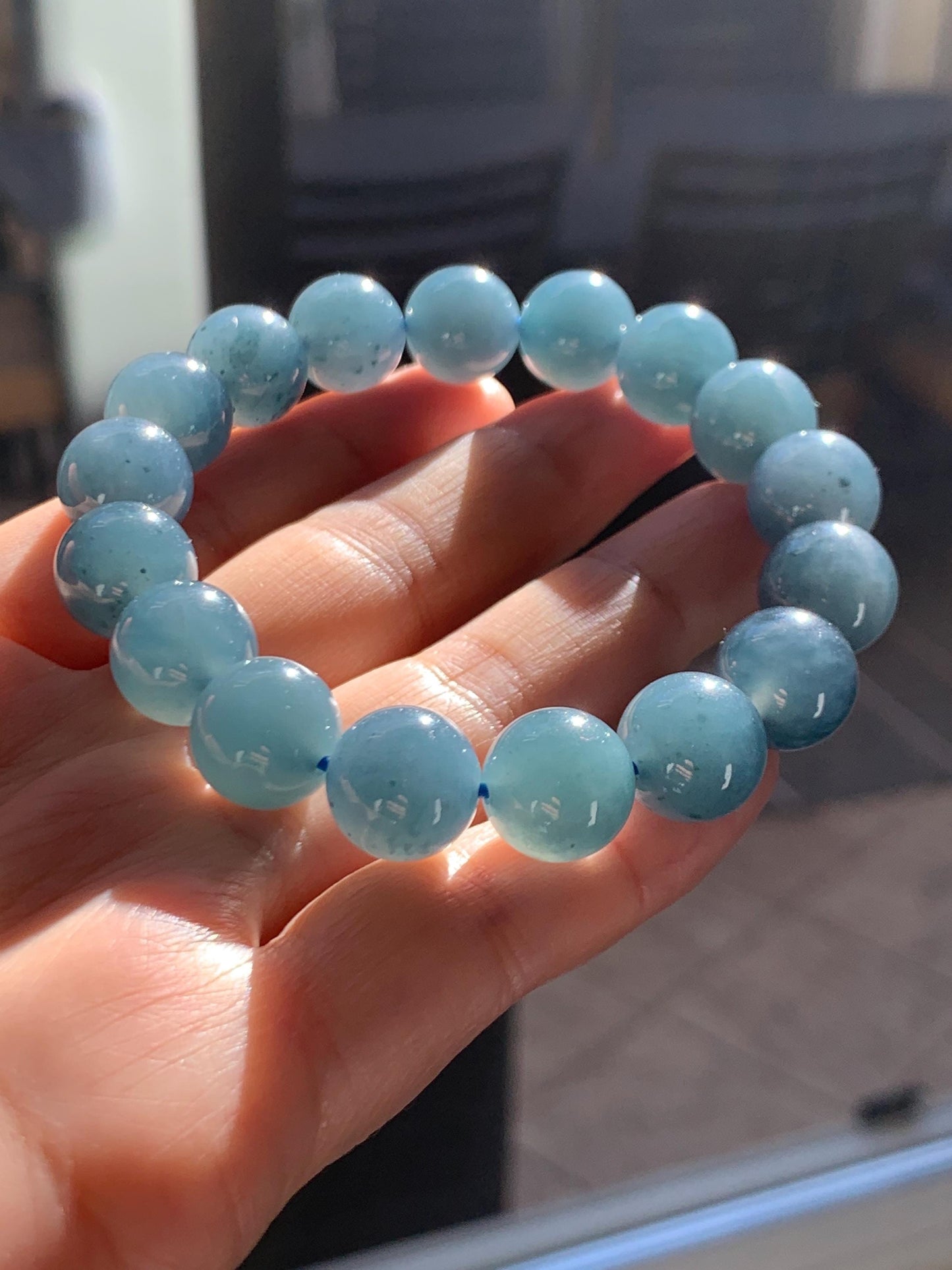 Certified Natural Grade A Guatemalan Icy Translucent Dark Blueberry Jade Jadeite Beaded Bracelet 11.79mm 7.4” 48.42g 天然冰胶危蓝莓紫翡翠圆珠手串 761