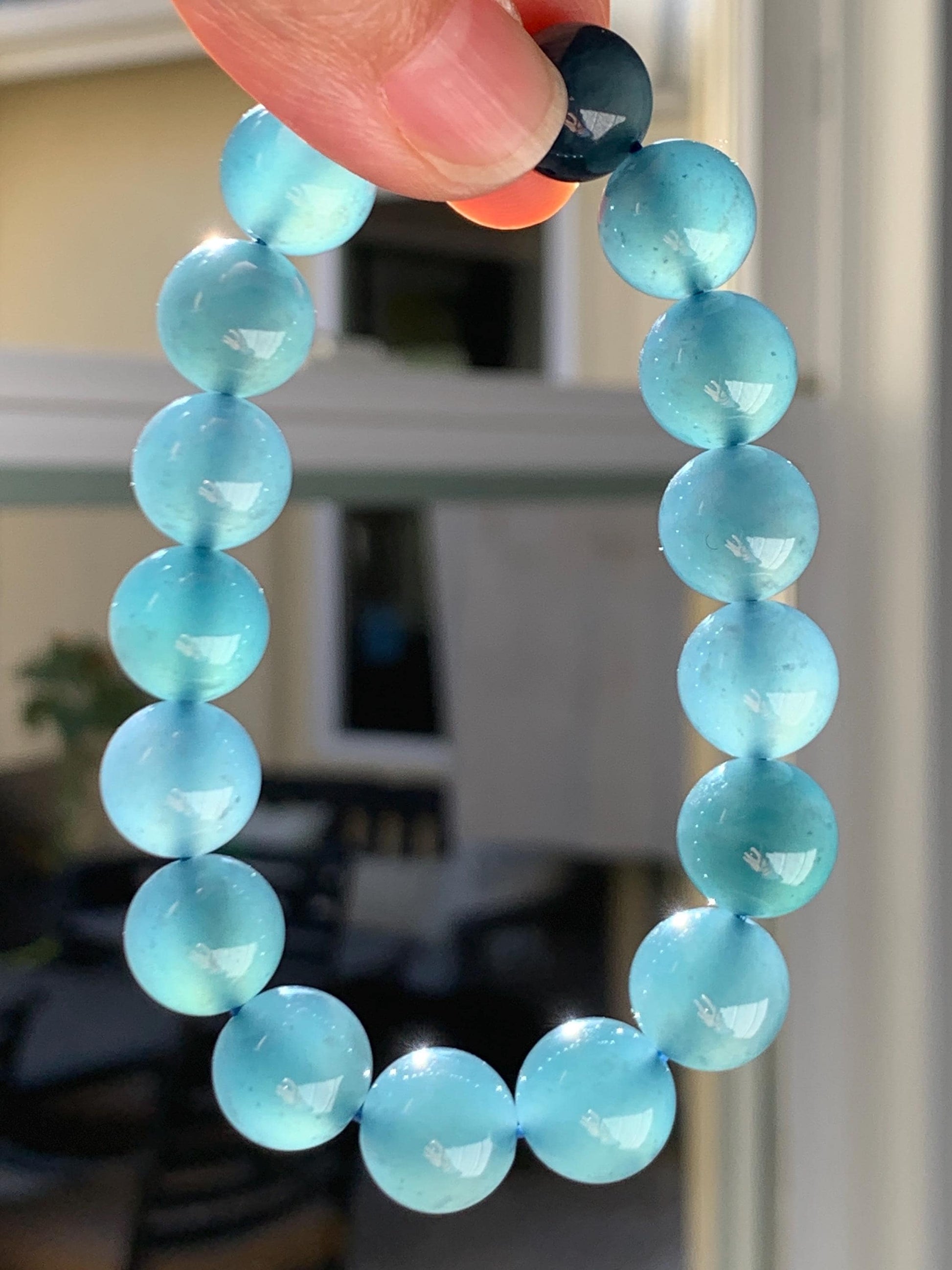 Certified Natural Grade A Guatemalan Icy Translucent Dark Blueberry Jade Jadeite Beaded Bracelet 11.8mm 7.4” 48.69g 天然冰胶危蓝莓紫翡翠圆珠手串 764