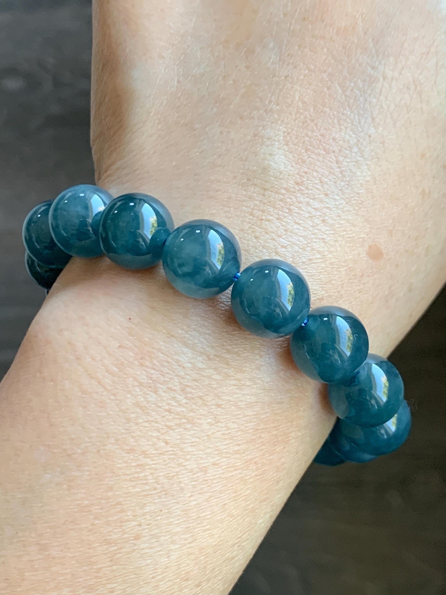 Certified Natural Grade A Guatemalan Icy Translucent Dark Blueberry Jade Jadeite Beaded Bracelet 11.8mm 7.4” 48.69g 天然冰胶危蓝莓紫翡翠圆珠手串 764