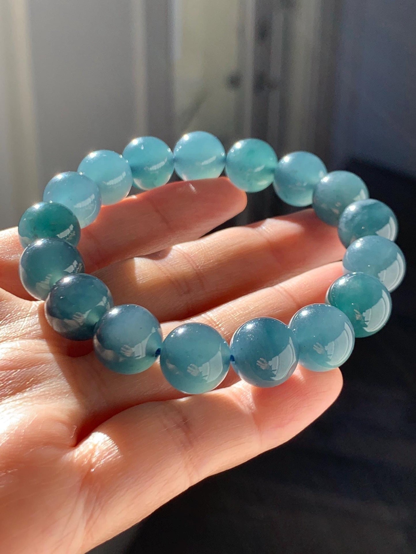 Certified Natural Grade A Guatemalan Icy Translucent Dark Blueberry Jade Jadeite Beaded Bracelet 11.7mm 7.3” 48.43 天然冰胶危蓝莓紫翡翠圆珠手串 763