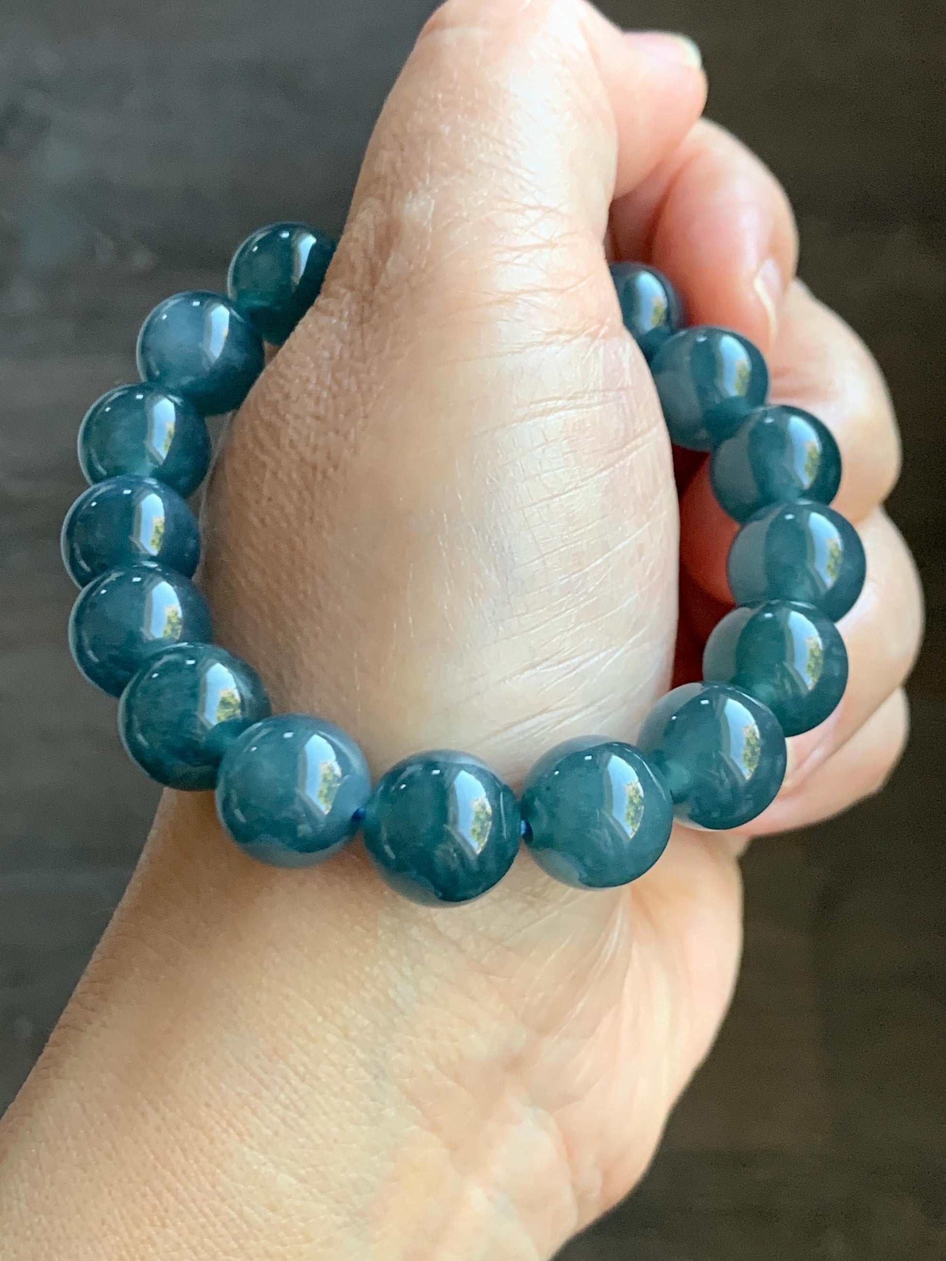 Certified Natural Grade A Guatemalan Icy Translucent Dark Blueberry Jade Jadeite Beaded Bracelet 11.7mm 7.3” 48.43 天然冰胶危蓝莓紫翡翠圆珠手串 763