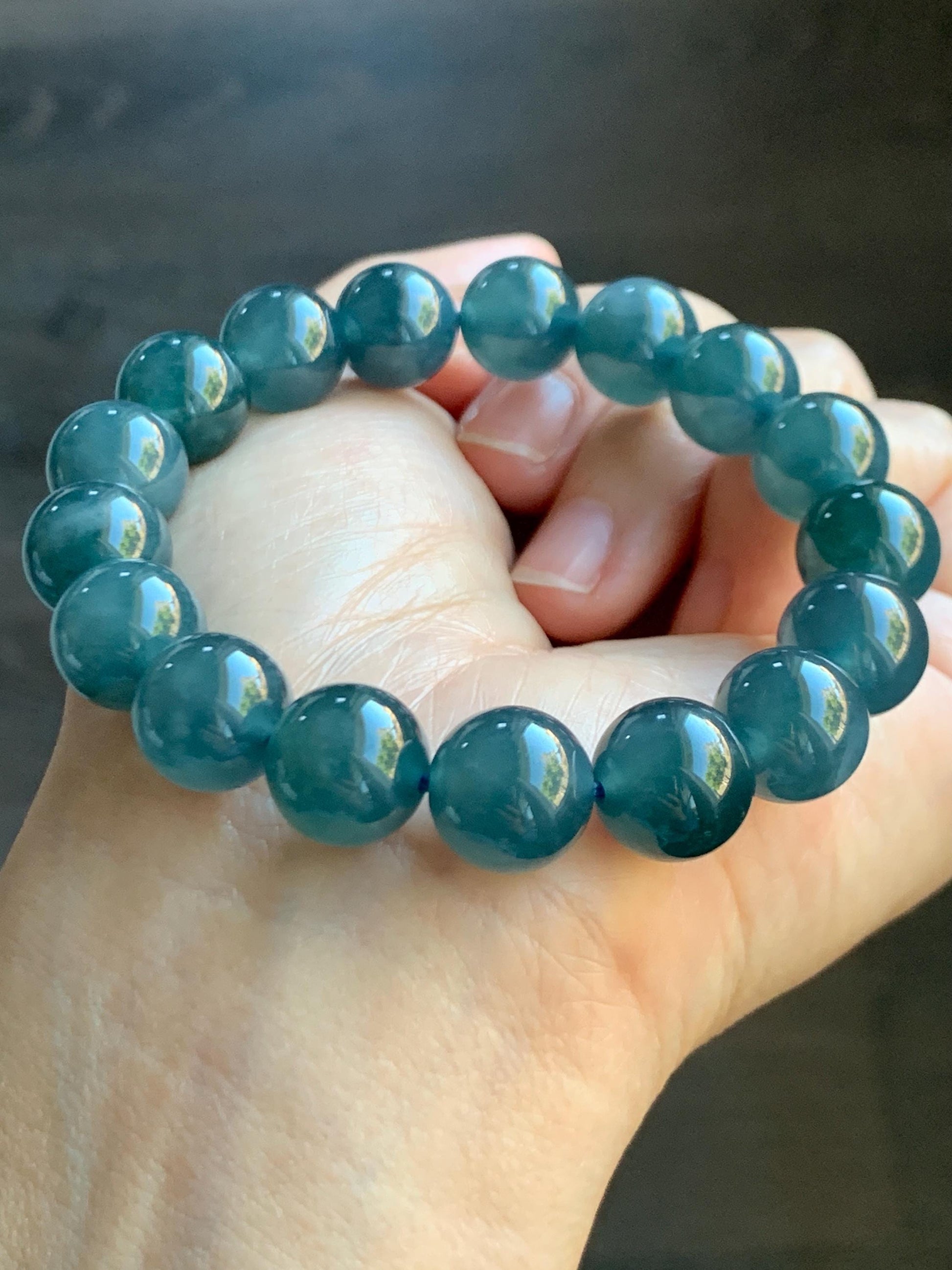 Certified Natural Grade A Guatemalan Icy Translucent Dark Blueberry Jade Jadeite Beaded Bracelet 11.7mm 7.3” 48.43 天然冰胶危蓝莓紫翡翠圆珠手串 763