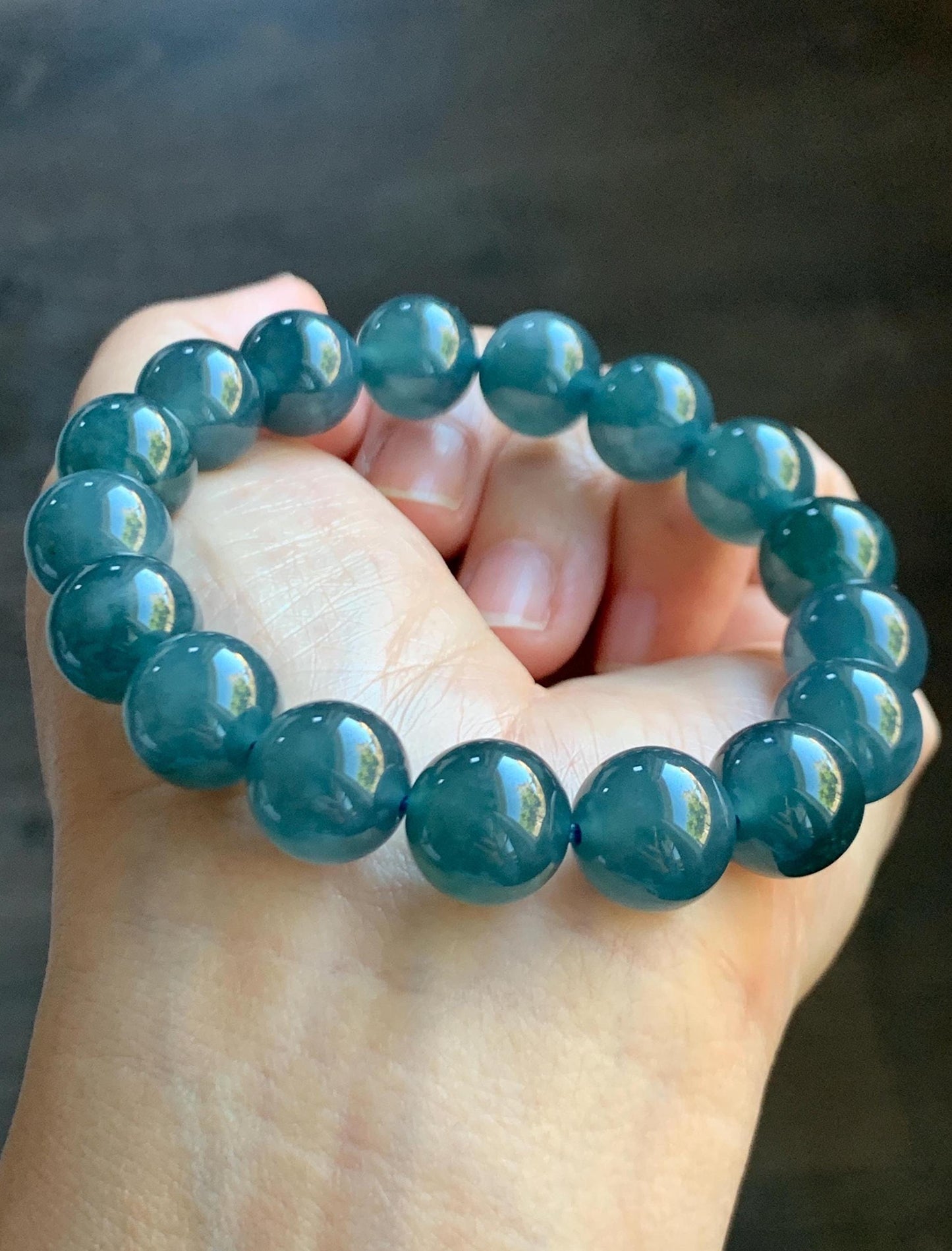 Certified Natural Grade A Guatemalan Icy Translucent Dark Blueberry Jade Jadeite Beaded Bracelet 11.7mm 7.3” 48.43 天然冰胶危蓝莓紫翡翠圆珠手串 763