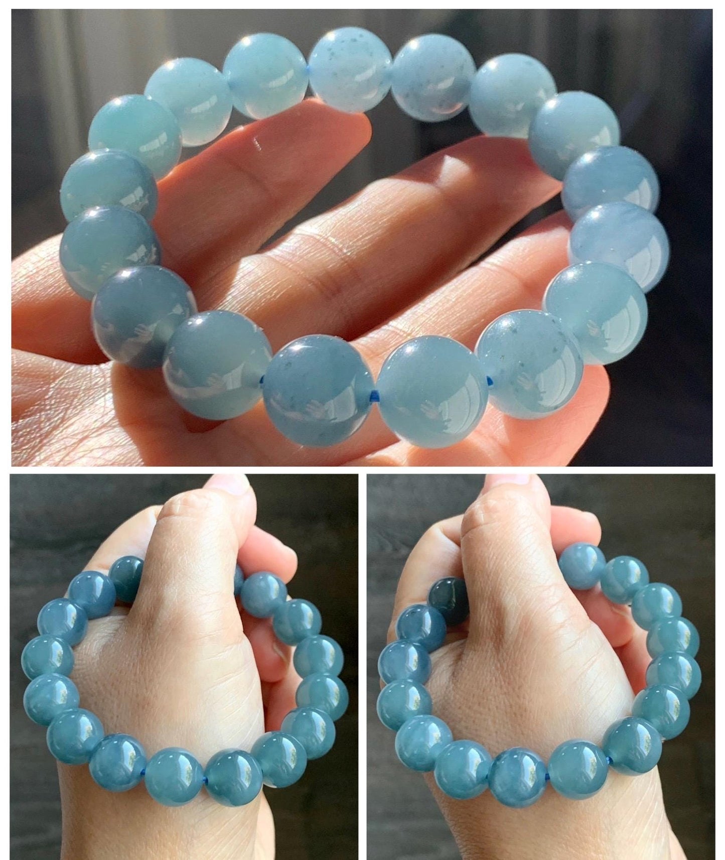 Certified Natural Grade A Guatemalan Icy Translucent Blueberry Jade Jadeite Beaded Bracelet 11.8mm 7.4” 48.46g 天然冰胶危蓝莓紫翡翠圆珠手串 762