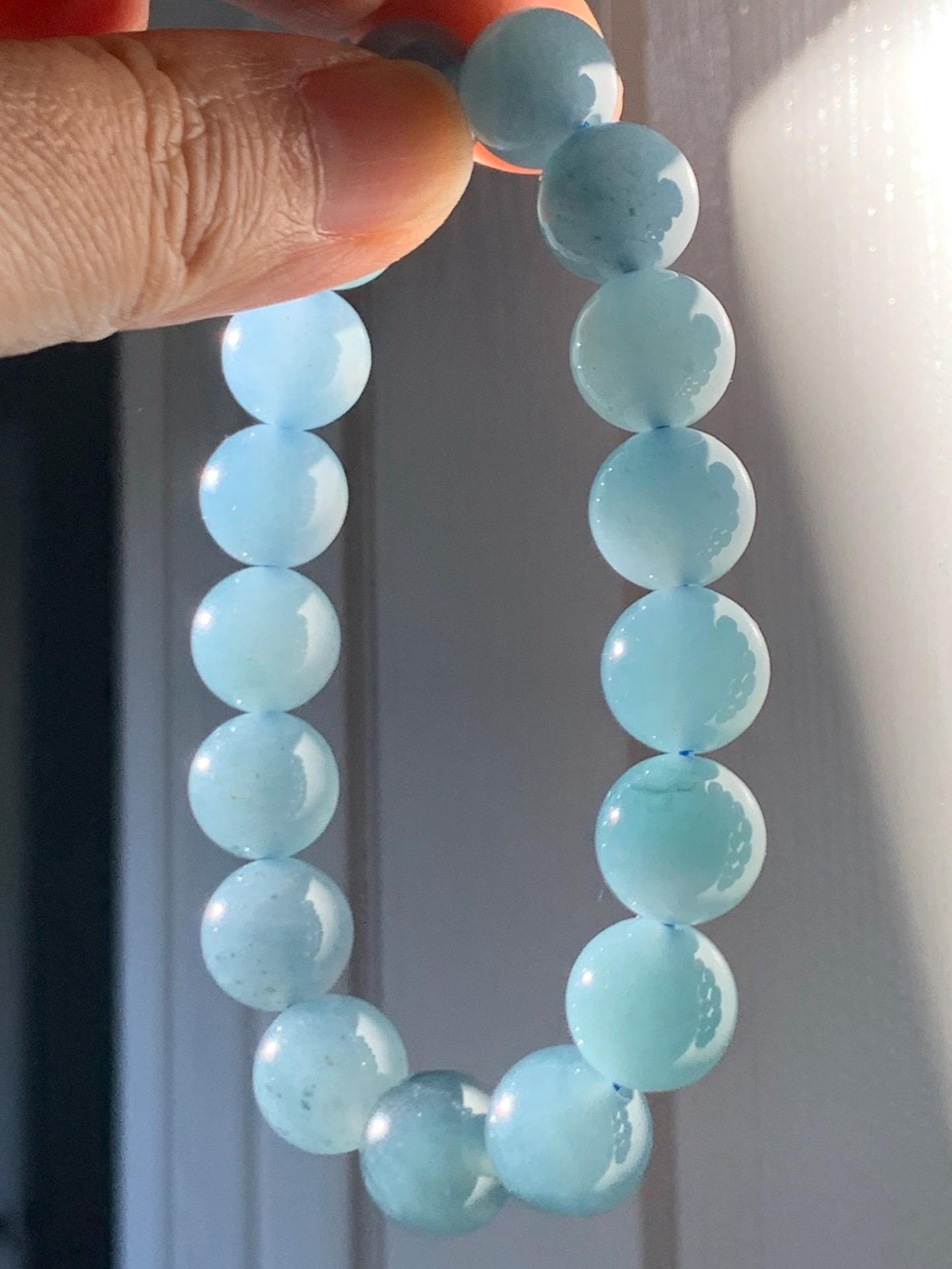 Certified Natural Grade A Guatemalan Icy Translucent Blueberry Jade Jadeite Beaded Bracelet 11.8mm 7.4” 48.46g 天然冰胶危蓝莓紫翡翠圆珠手串 762