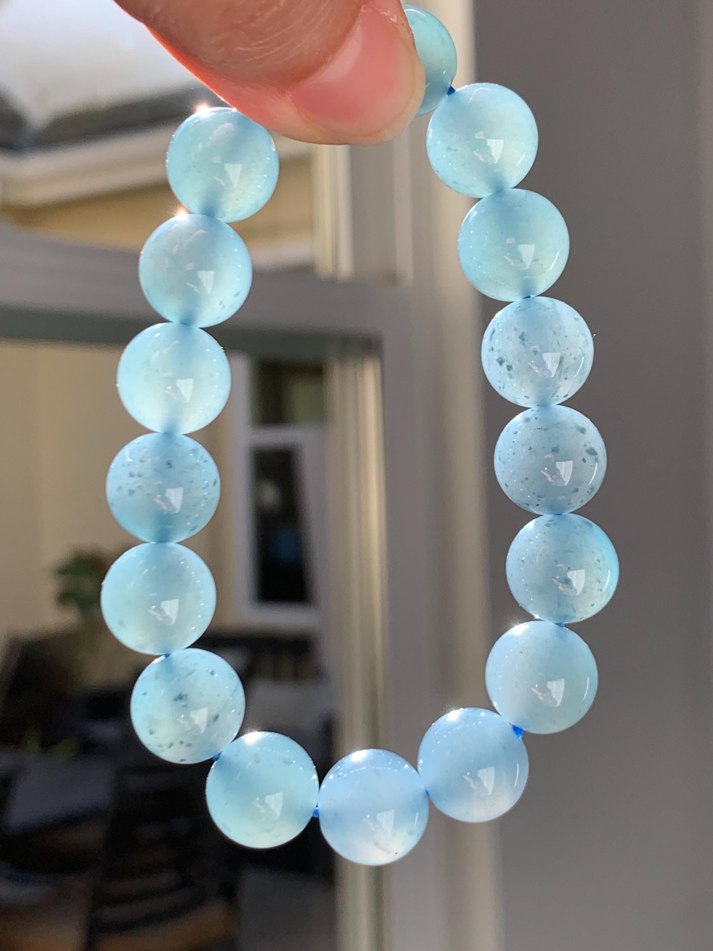 Certified Natural Grade A Guatemalan Icy Translucent Blueberry Jade Jadeite Beaded Bracelet 11.8mm 7.4” 48.46g 天然冰胶危蓝莓紫翡翠圆珠手串 762