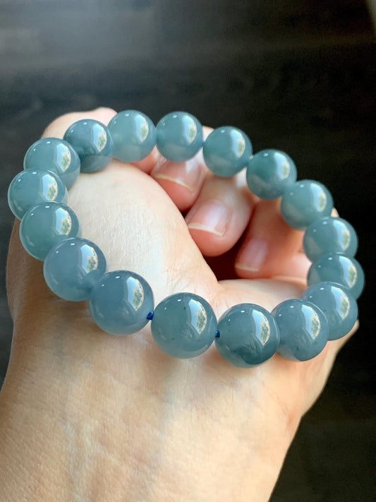 Certified Natural Grade A Guatemalan Icy Translucent Blueberry Jade Jadeite Beaded Bracelet 11.8mm 7.4” 48.46g 天然冰胶危蓝莓紫翡翠圆珠手串 762