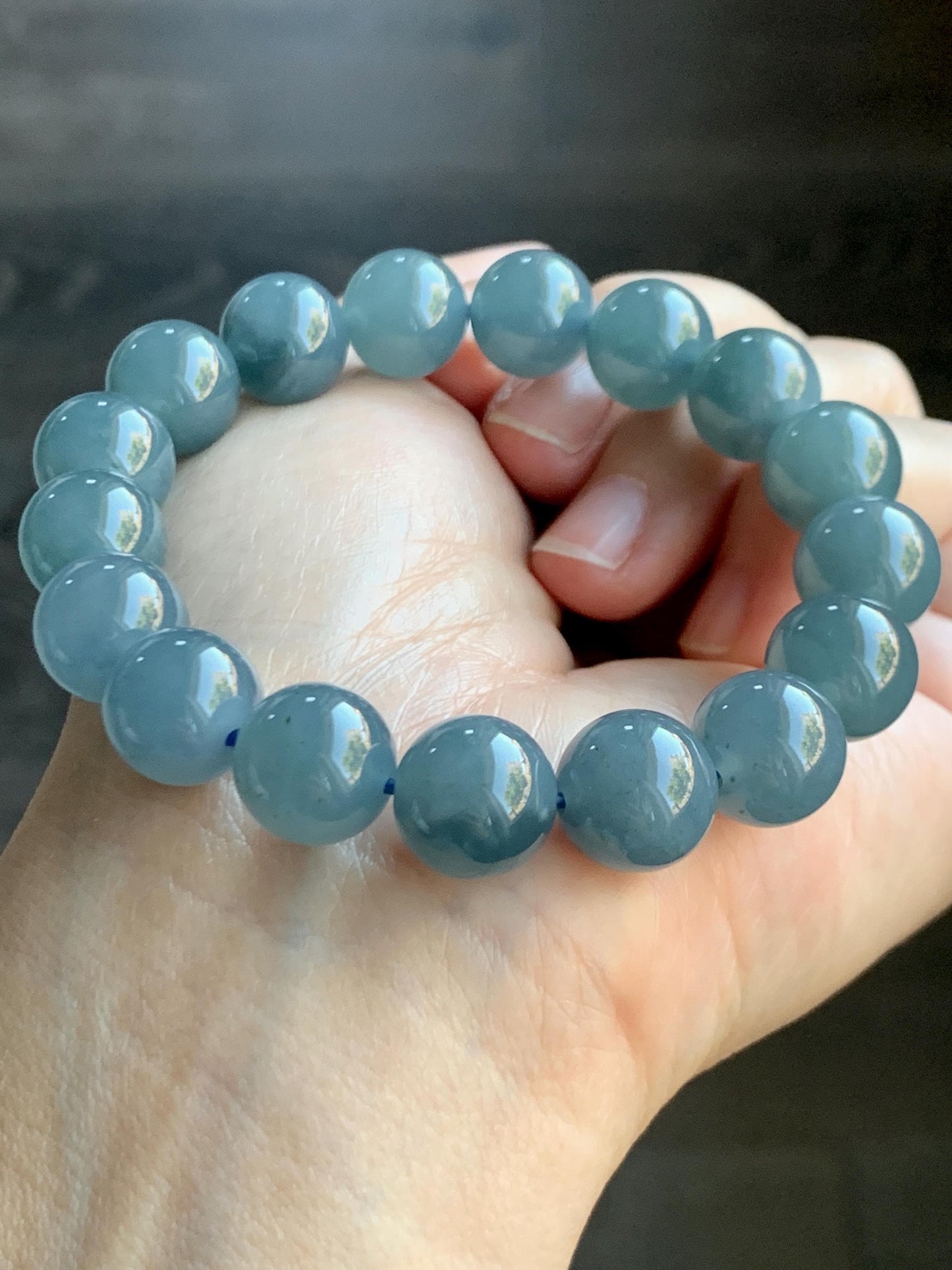 Certified Natural Grade A Guatemalan Icy Translucent Blueberry Jade Jadeite Beaded Bracelet 11.8mm 7.4” 48.46g 天然冰胶危蓝莓紫翡翠圆珠手串 762