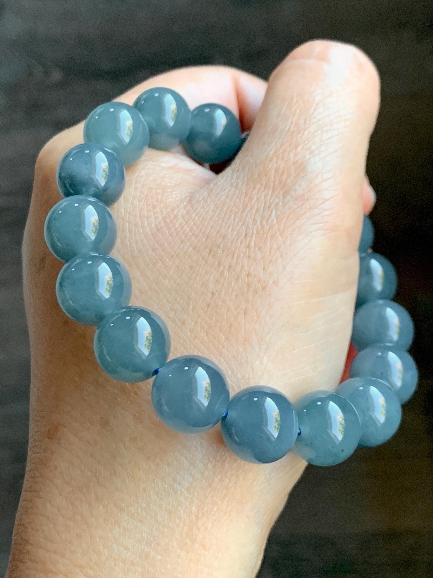 Certified Natural Grade A Guatemalan Icy Translucent Blueberry Jade Jadeite Beaded Bracelet 11.8mm 7.4” 48.46g 天然冰胶危蓝莓紫翡翠圆珠手串 762