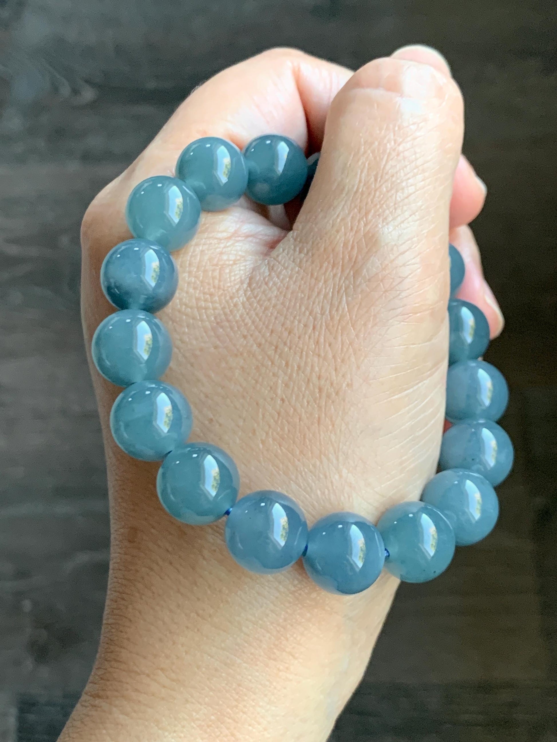Certified Natural Grade A Guatemalan Icy Translucent Blueberry Jade Jadeite Beaded Bracelet 11.8mm 7.4” 48.46g 天然冰胶危蓝莓紫翡翠圆珠手串 762