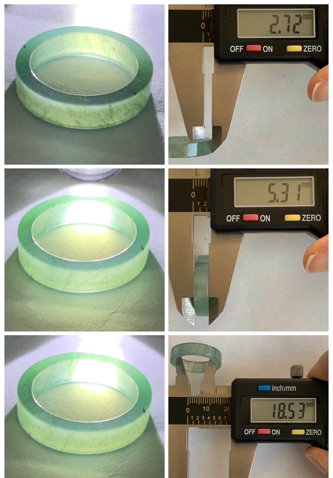 Natural Grade A Guatemalan Icy Highly Translucent Light Green Jade Jadeite Square Edged Band Ring Size 8.5 US 天然冰危晴绿翡翠角戒戒圈 LLJ180A