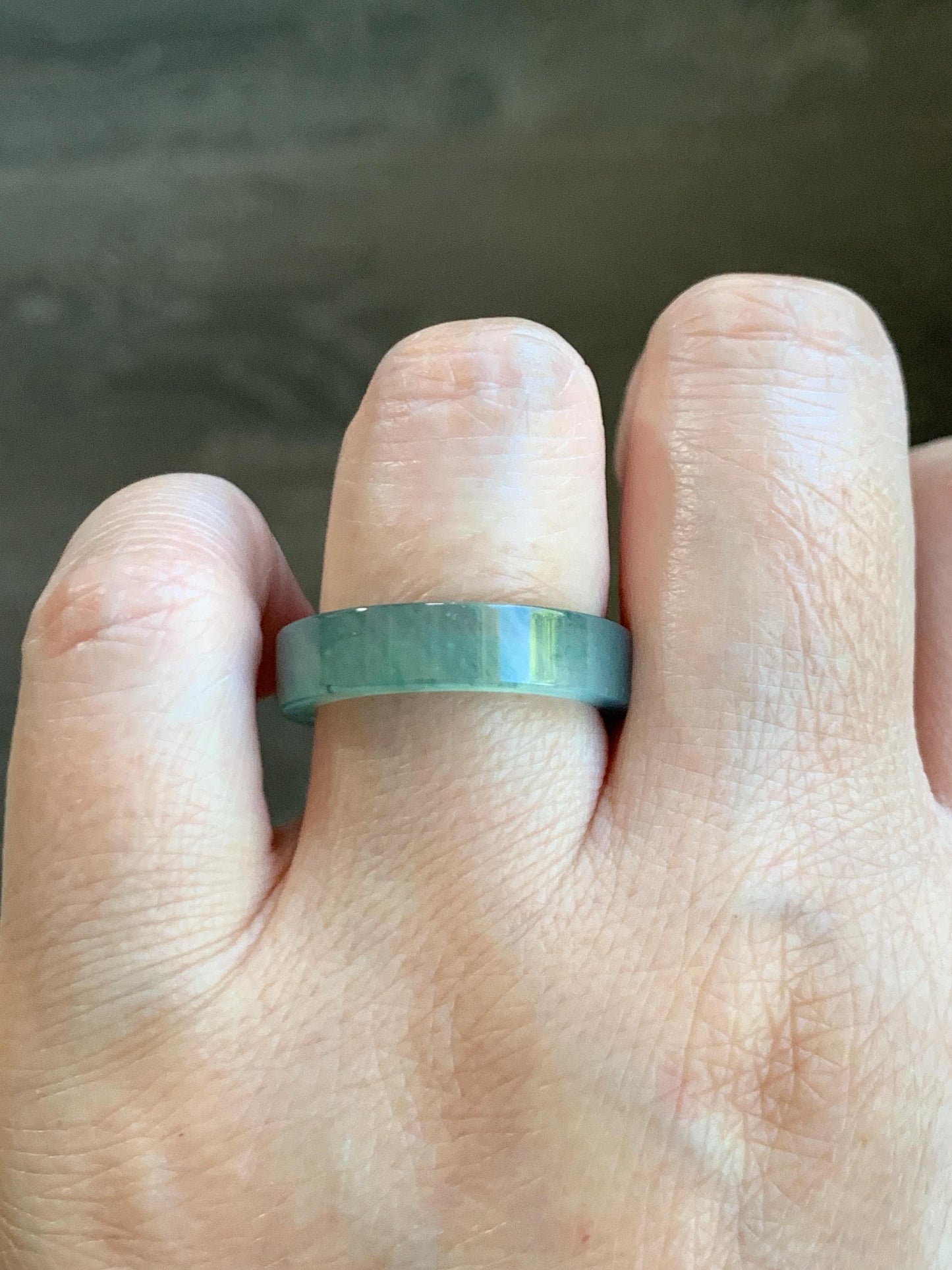 Natural Grade A Guatemalan Icy Highly Translucent Light Green Jade Jadeite Square Edged Band Ring Size 8.5 US 天然冰危晴绿翡翠角戒戒圈 LLJ180A