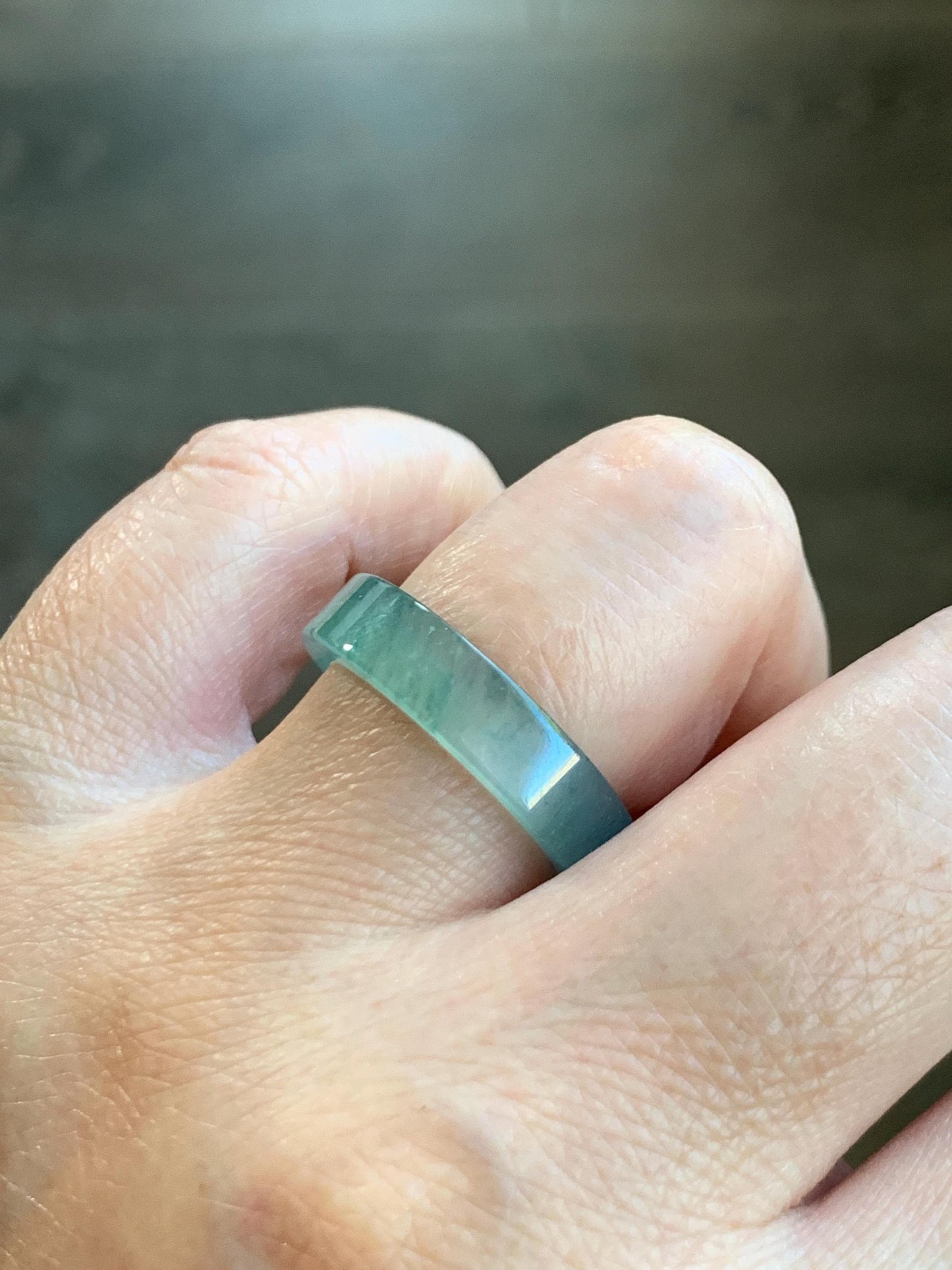 Natural Grade A Guatemalan Icy Highly Translucent Light Green Jade Jadeite Square Edged Band Ring Size 8.5 US 天然冰危晴绿翡翠角戒戒圈 LLJ180A